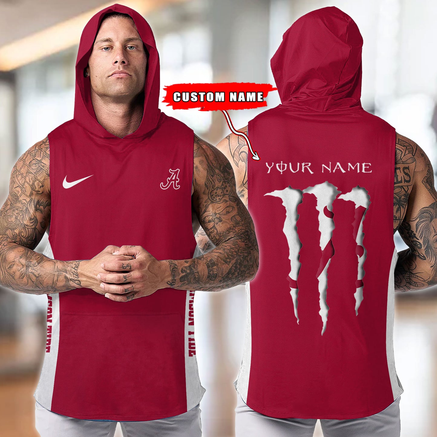 Alabama Crimson Personalized Men Workout Hooded Tank Top AZBTMHTT000065