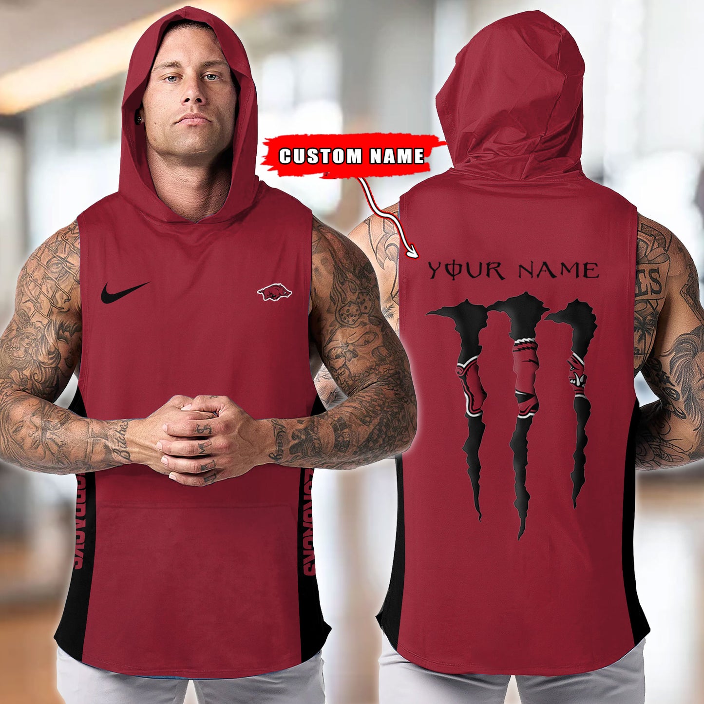 Arkansas Razorbacks Personalized Men Workout Hooded Tank Top AZBTMHTT000085