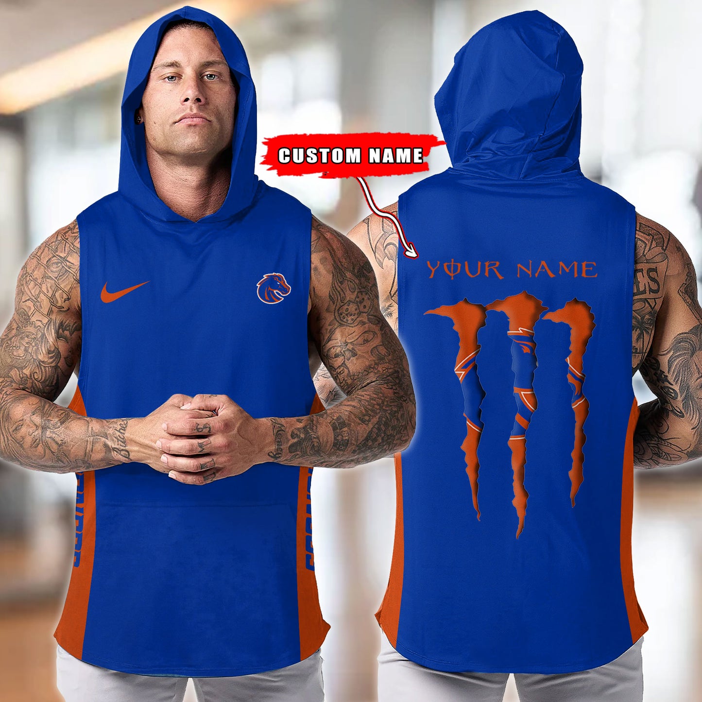 Boise State Broncos Personalized Men Workout Hooded Tank Top AZBTMHTT000086