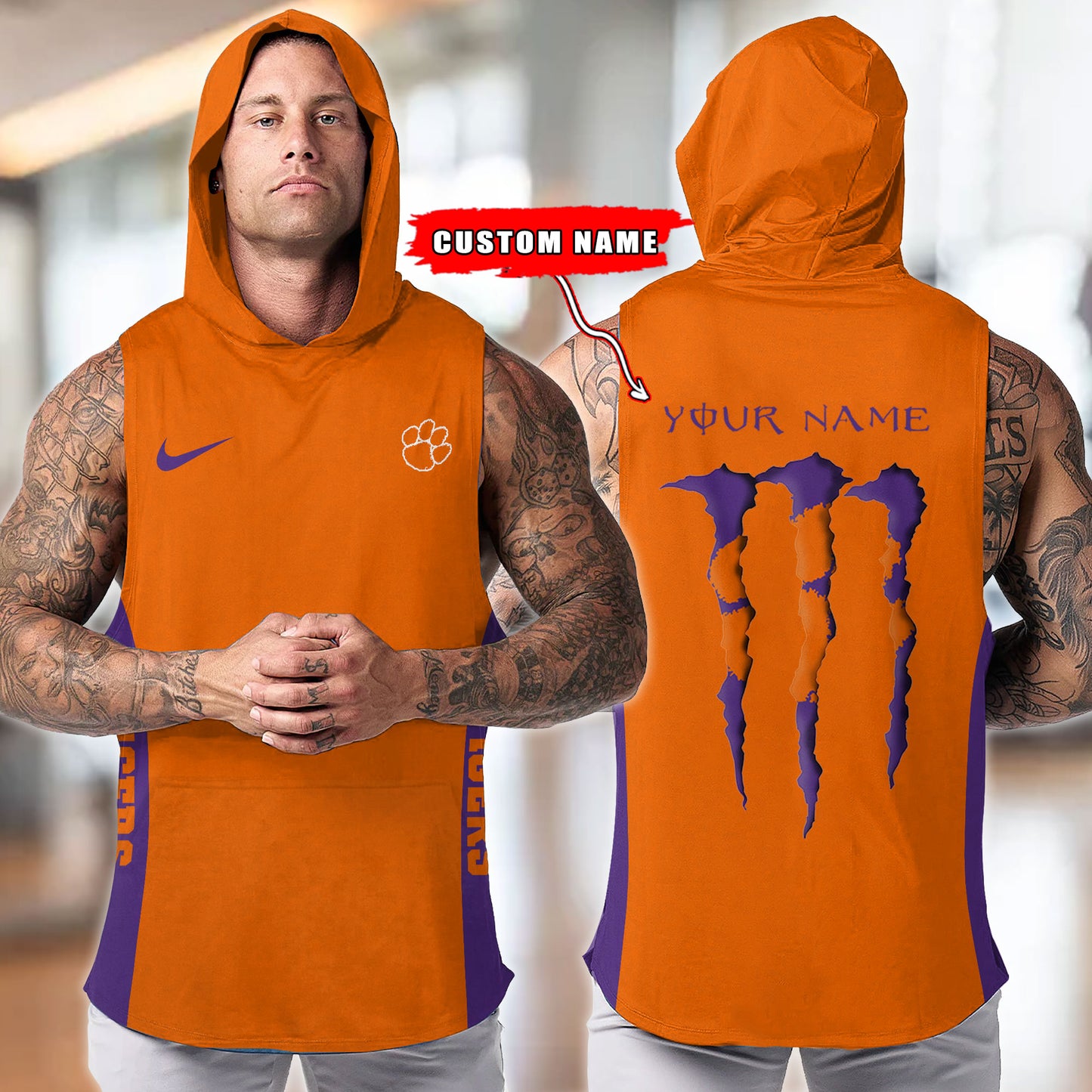 Clemson Tigers Personalized Men Workout Hooded Tank Top AZBTMHTT000069