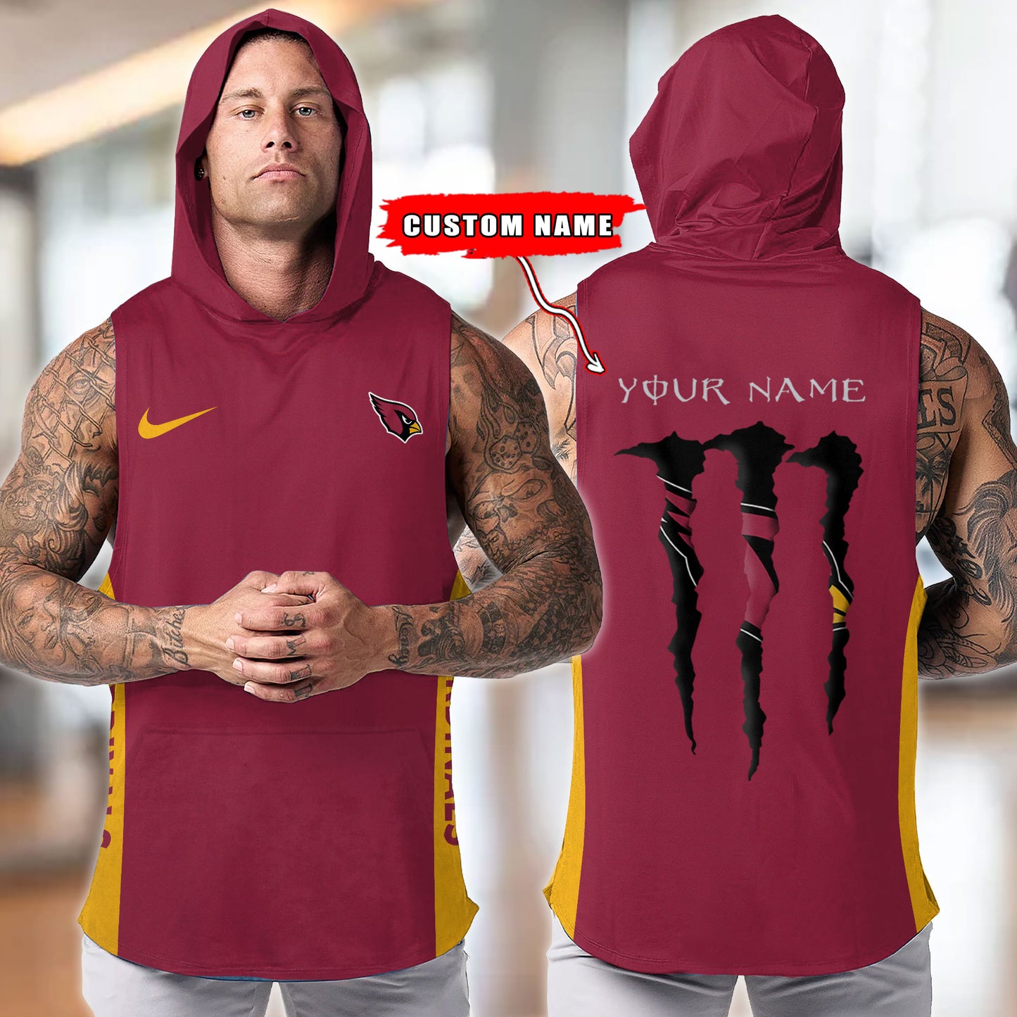 Ariona Cardinals Personalied Men Workout Hooded Tank Top AZBTMHTT000001