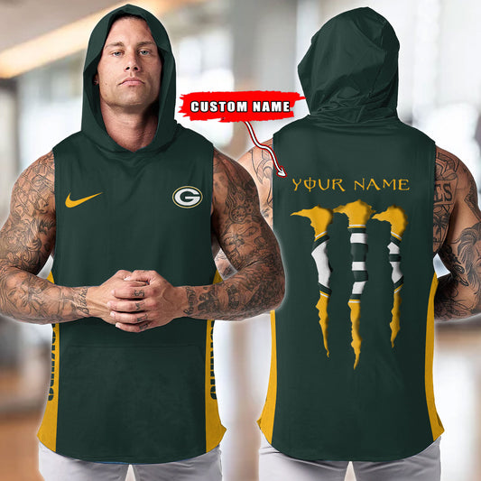 Green Bay Packers Personalied Men Workout Hooded Tank Top AZBTMHTT000012