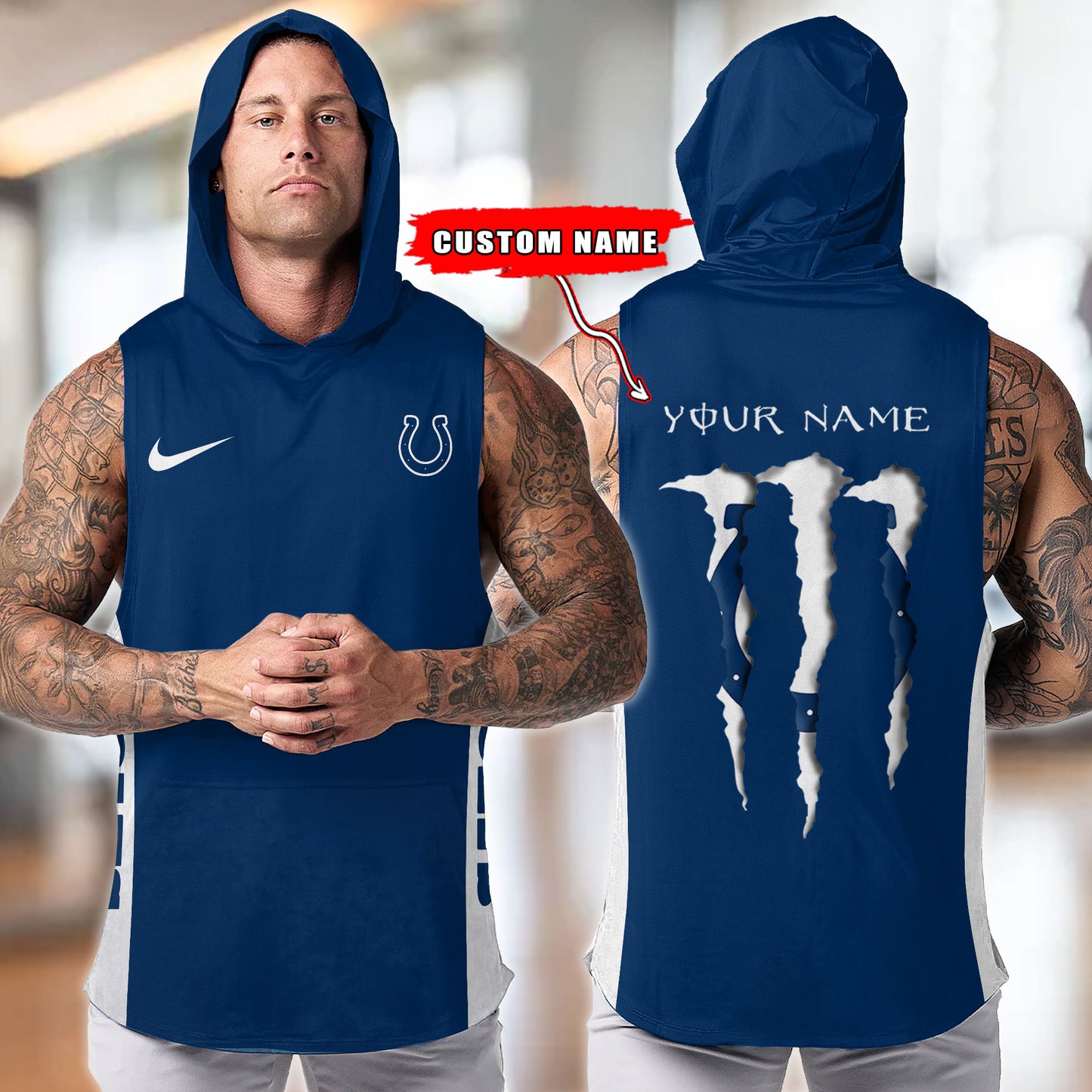 Indianapolis Colts Personalied Men Workout Hooded Tank Top AZBTMHTT000014