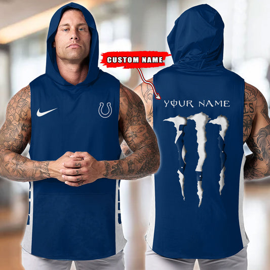 Indianapolis Colts Personalied Men Workout Hooded Tank Top AZBTMHTT000014