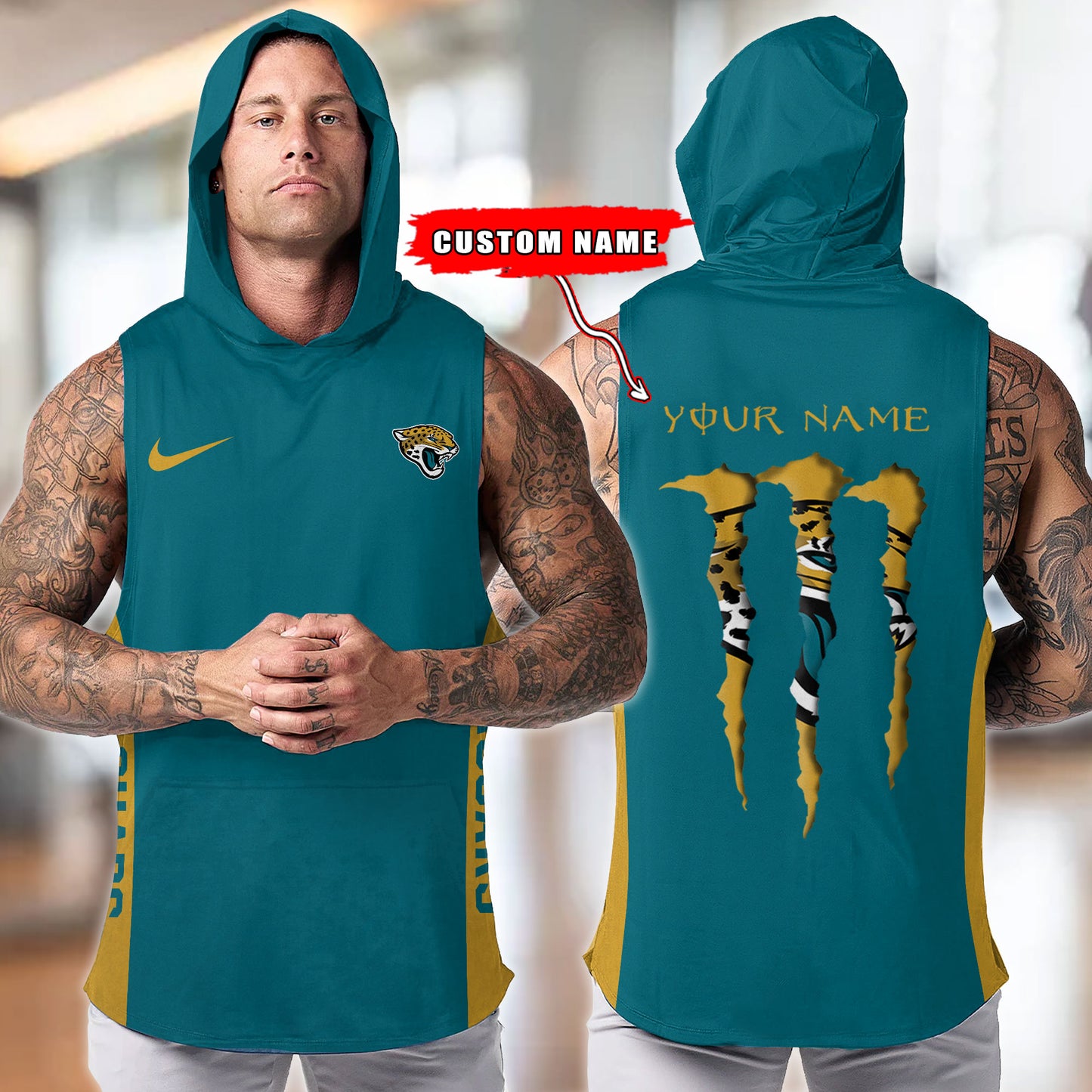 Jacksonville Jaguars Personalied Men Workout Hooded Tank Top AZBTMHTT000015