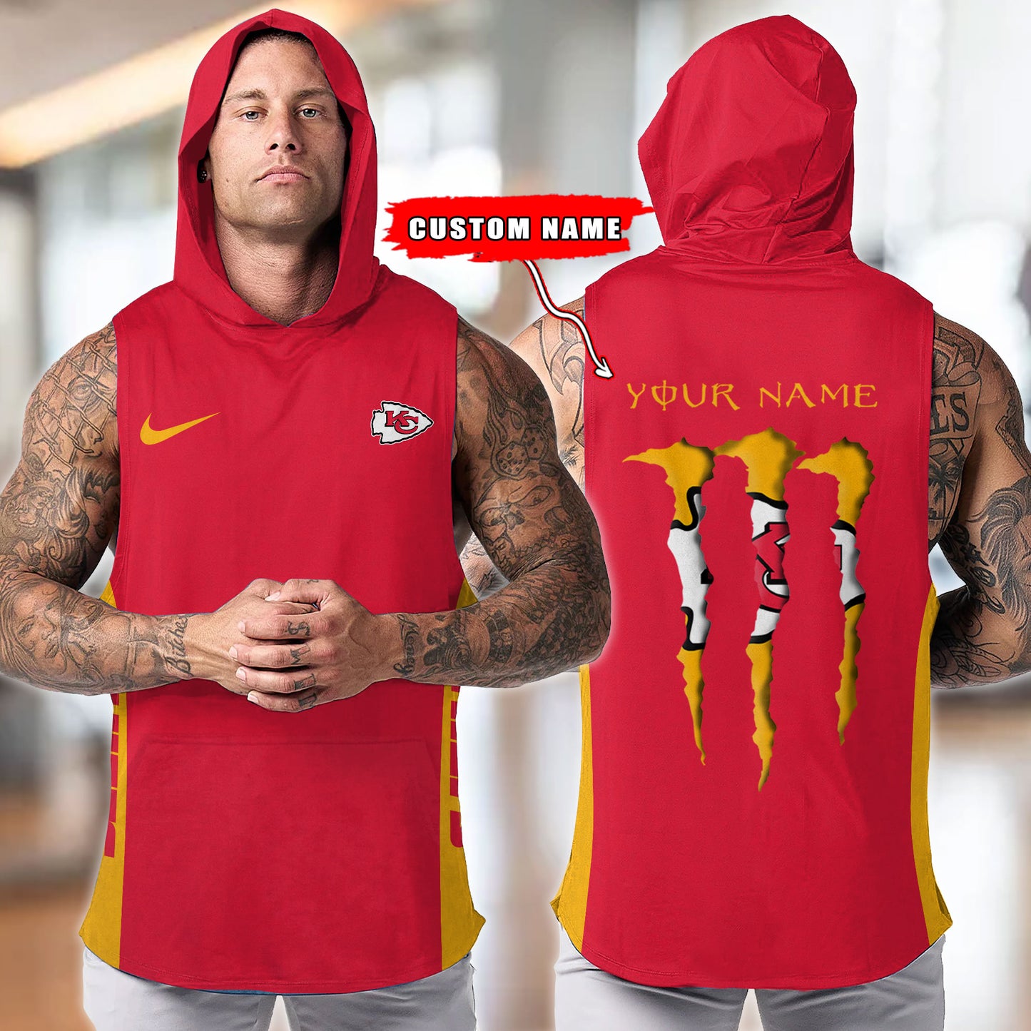 Kansas City Chiefs Personalied Men Workout Hooded Tank Top AZBTMHTT000016