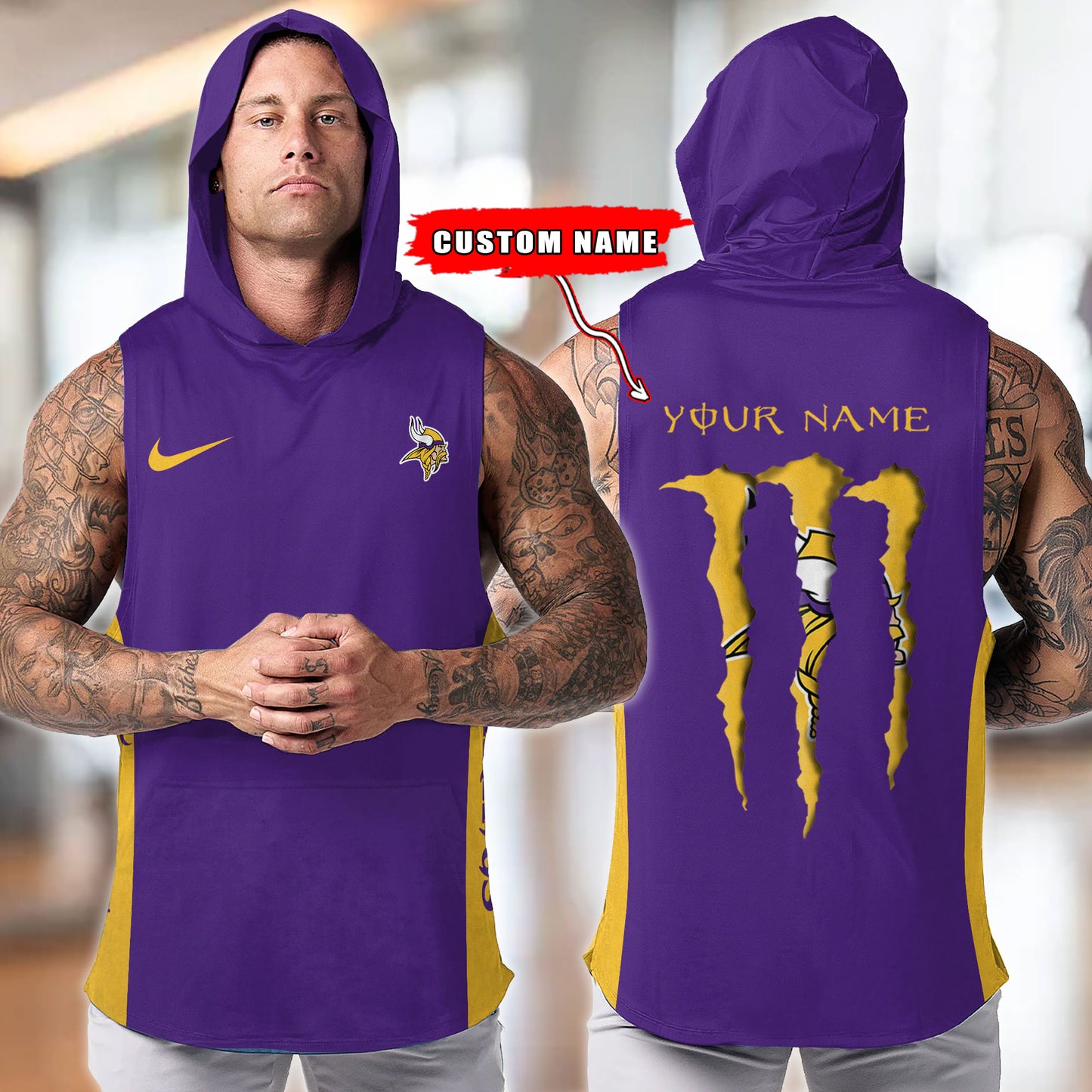 Minnesota Vikings Personalied Men Workout Hooded Tank Top AZBTMHTT000018