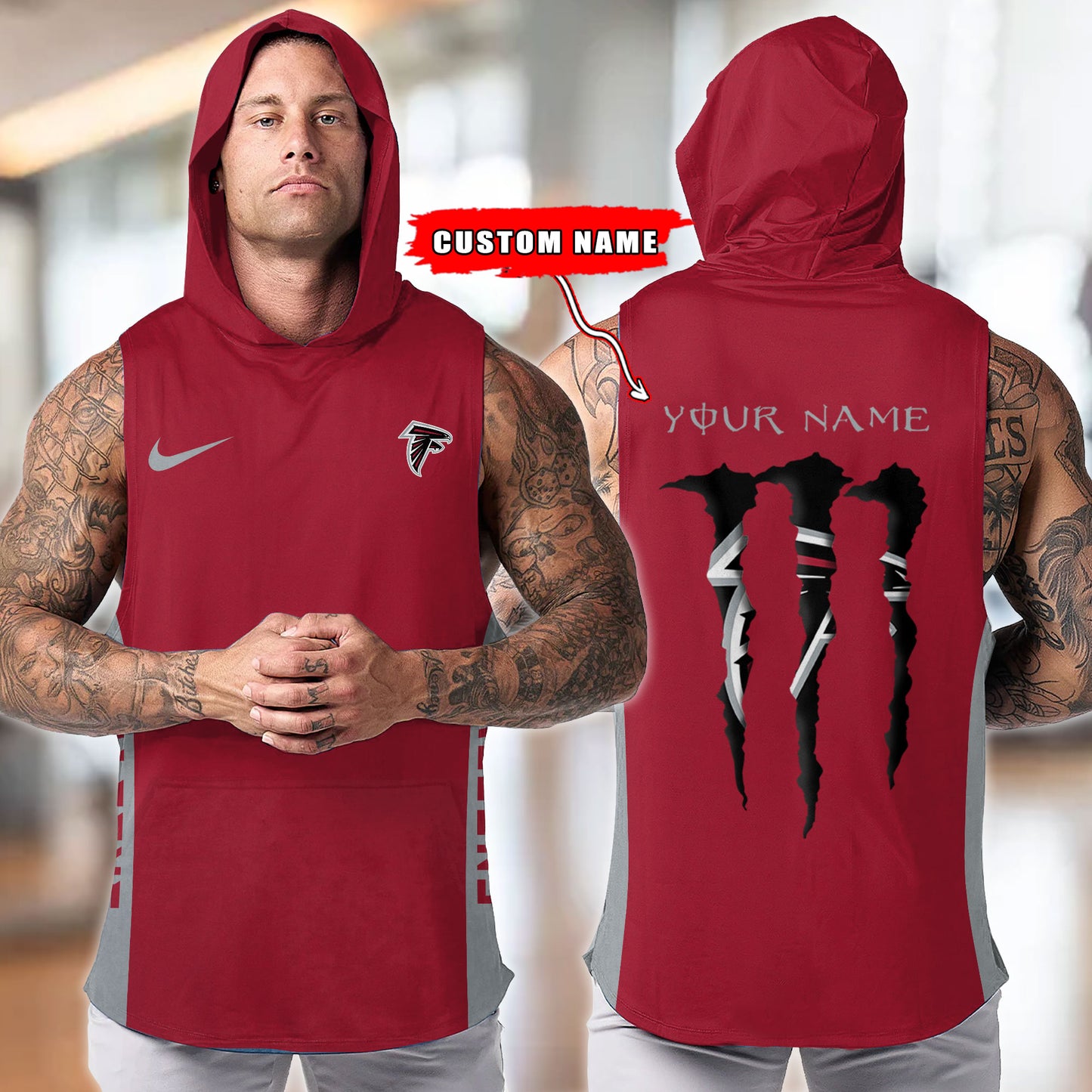 Atlanta Falcons Personalied Men Workout Hooded Tank Top AZBTMHTT000002