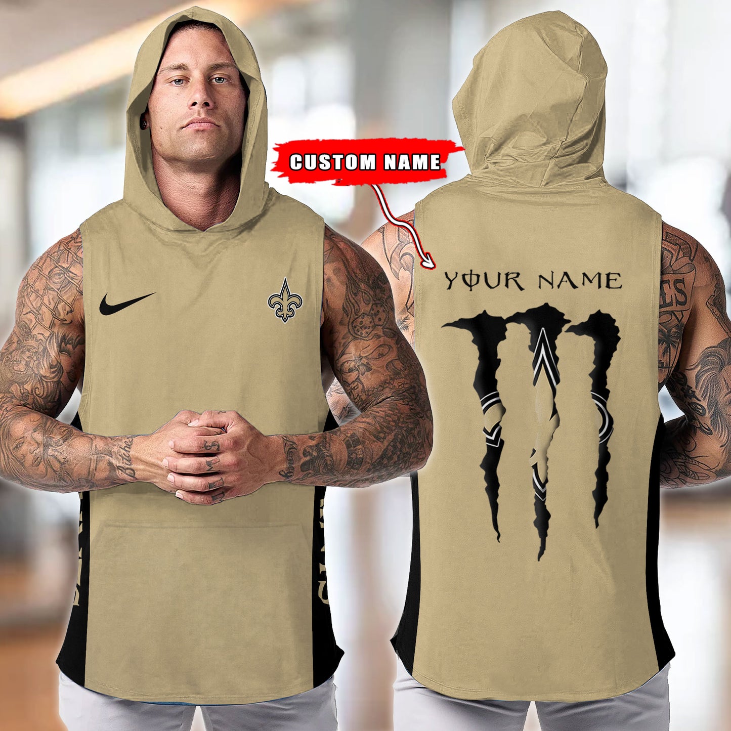 New Orleans Saints Personalied Men Workout Hooded Tank Top AZBTMHTT000020