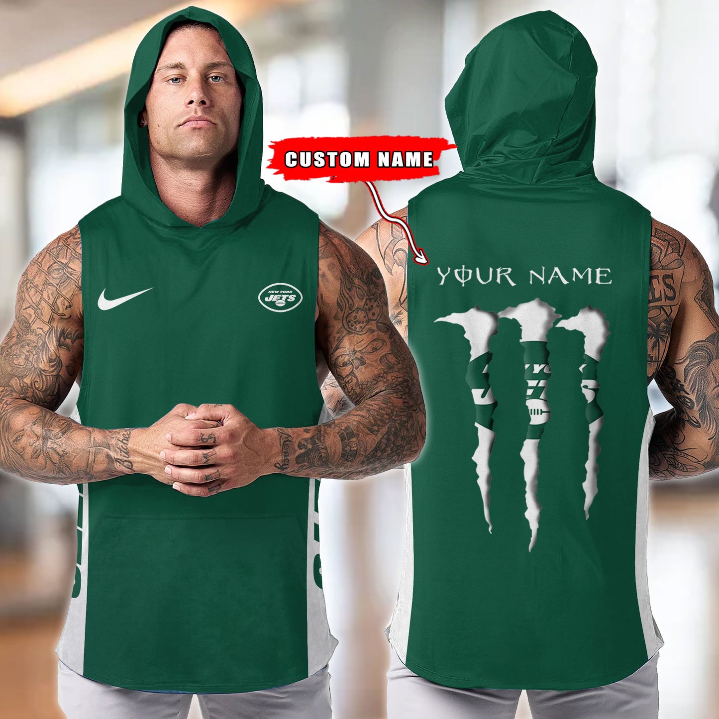 New York Jets Personalied Men Workout Hooded Tank Top AZBTMHTT000022