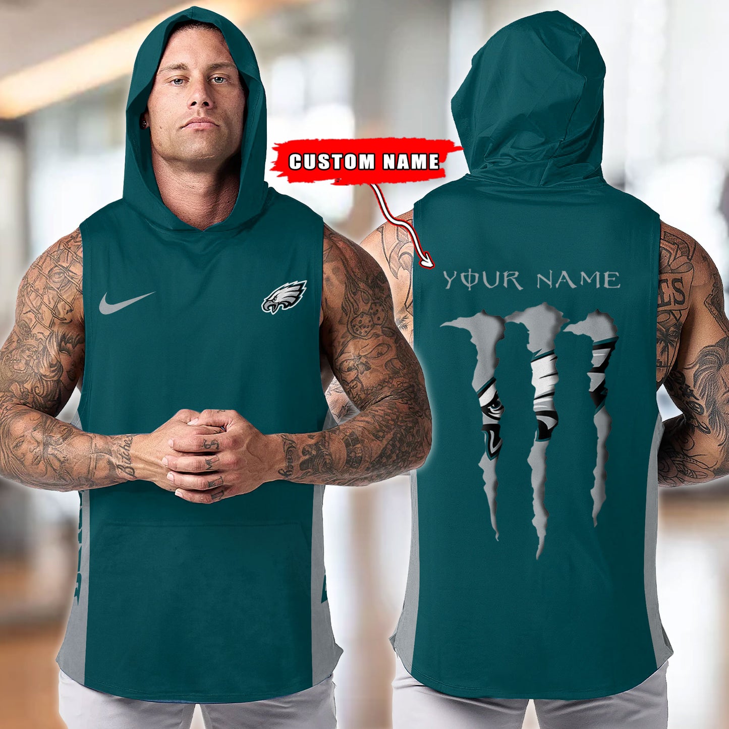 Philadelphia Eagles Personalied Men Workout Hooded Tank Top AZBTMHTT000024