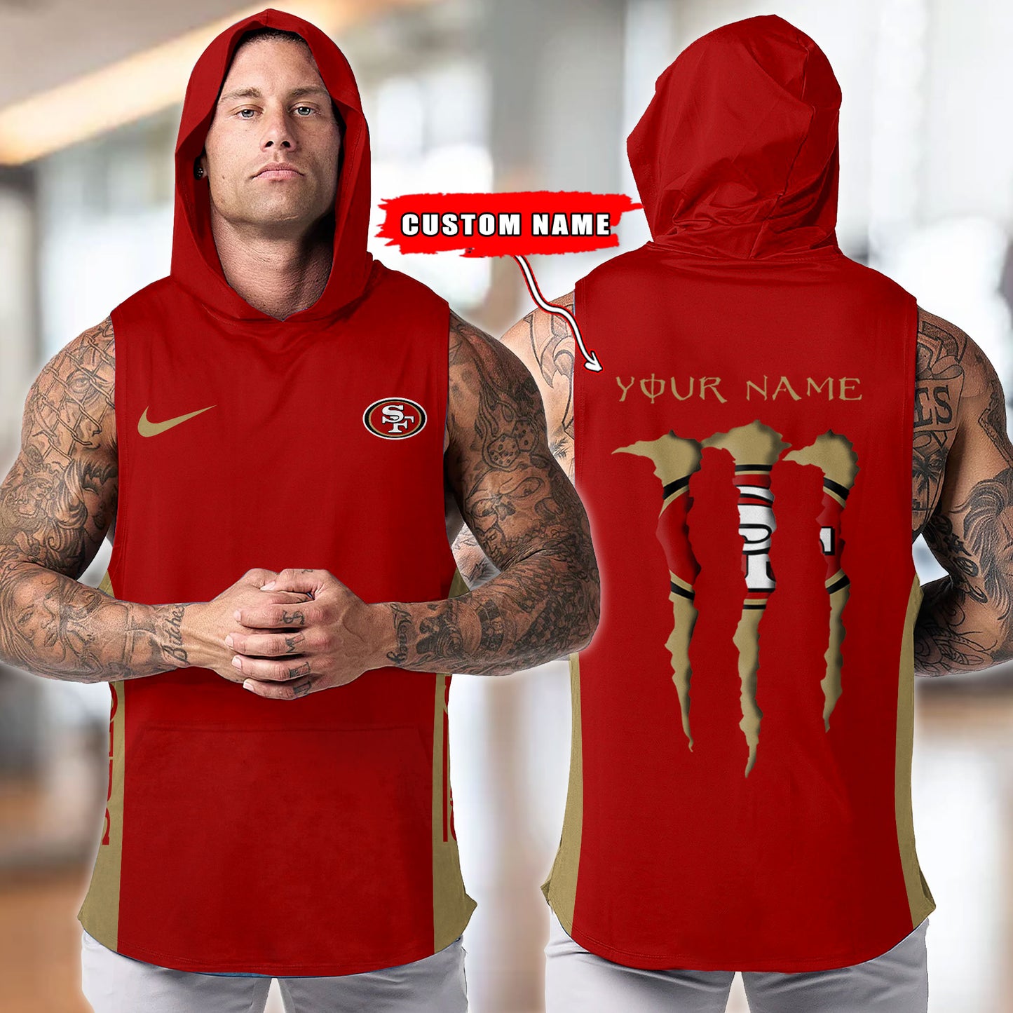 San Francisco 49ers Personalied Men Workout Hooded Tank Top AZBTMHTT000028