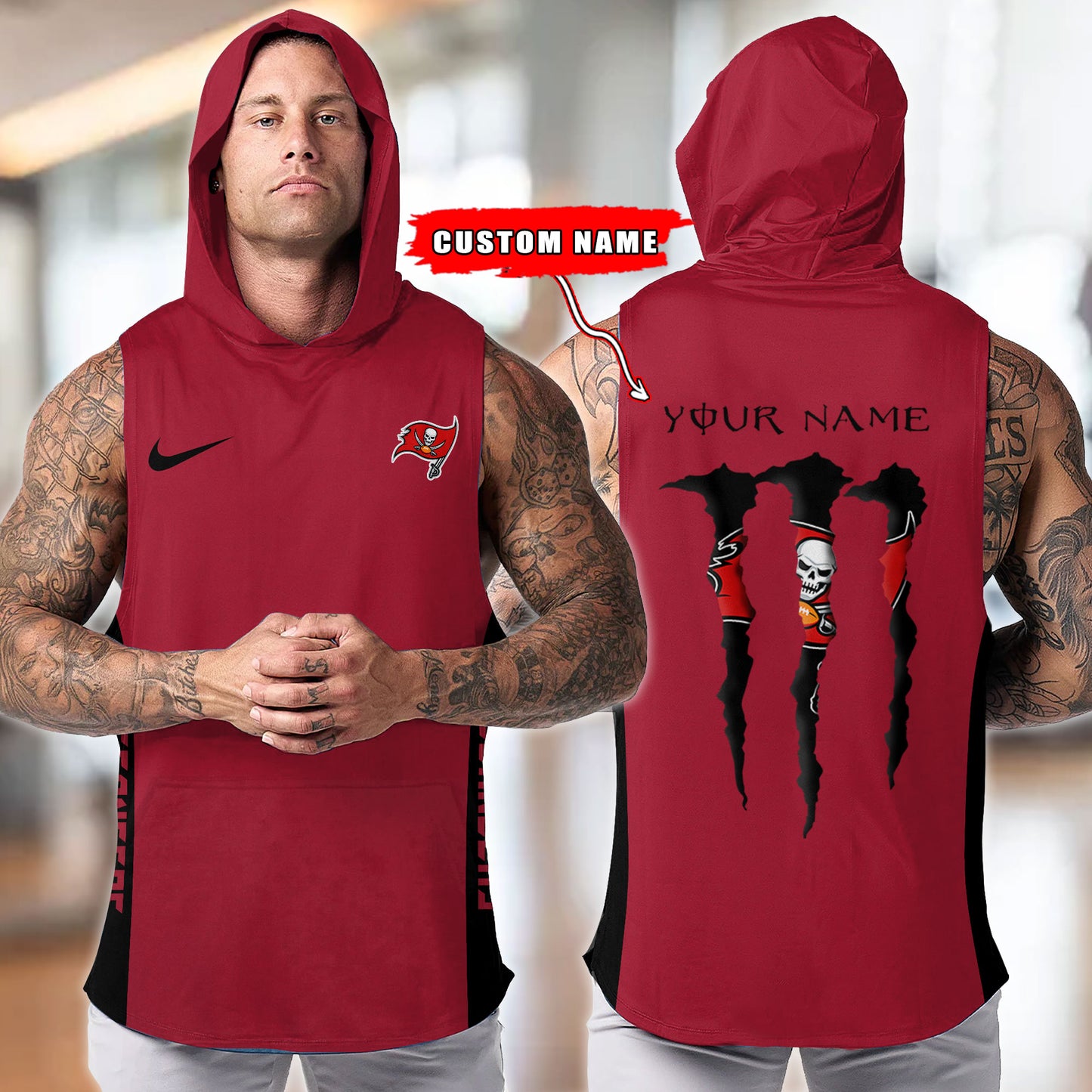 Tampa Bay Buccaneers Personalied Men Workout Hooded Tank Top AZBTMHTT000030