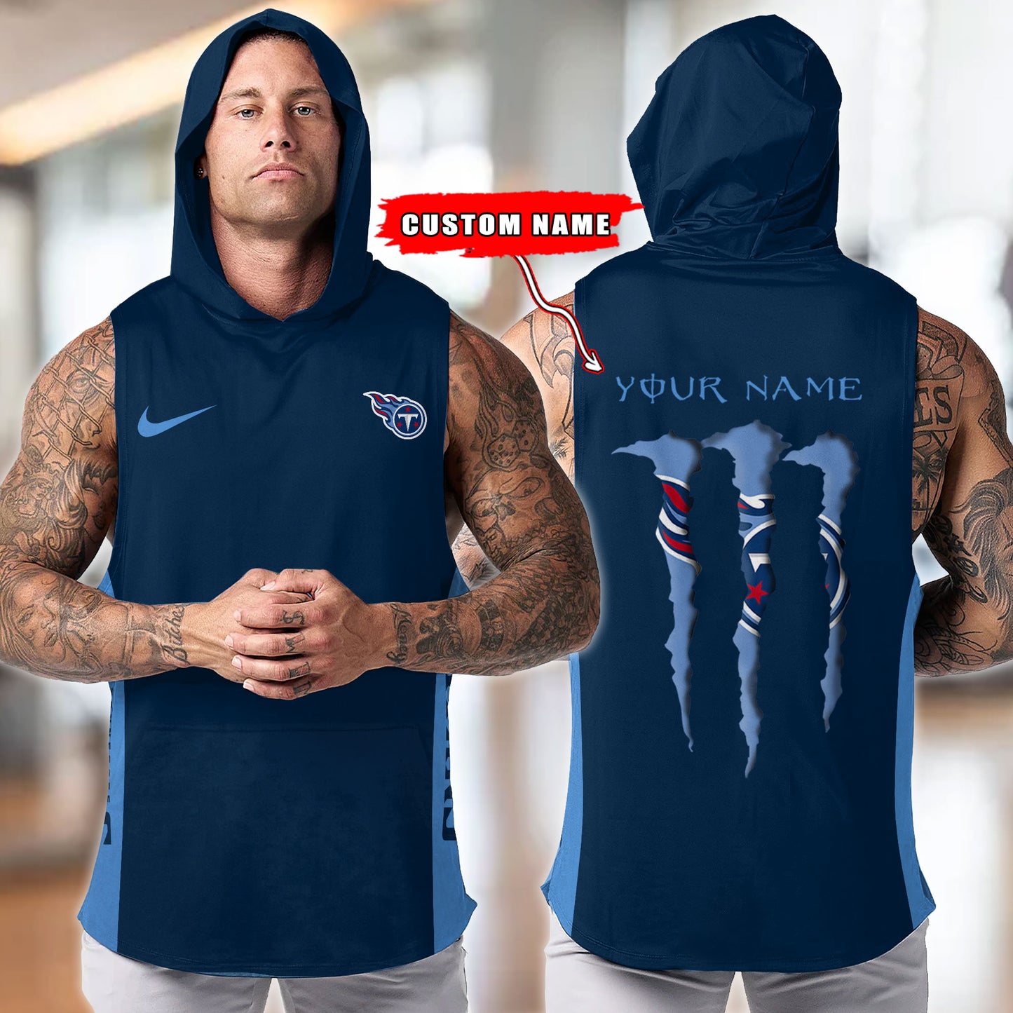 Tennessee Titans Personalied Men Workout Hooded Tank Top AZBTMHTT000031