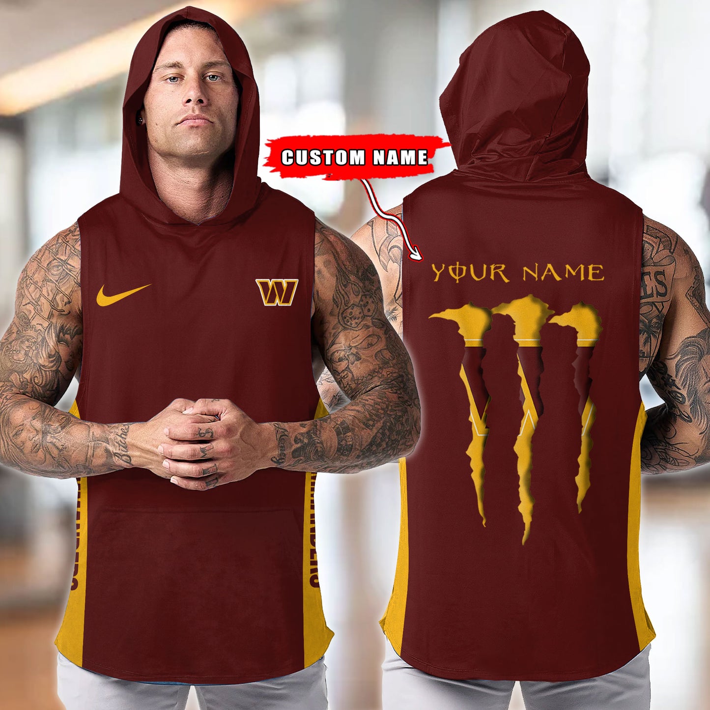Washington Commanders Personalied Men Workout Hooded Tank Top AZBTMHTT000032