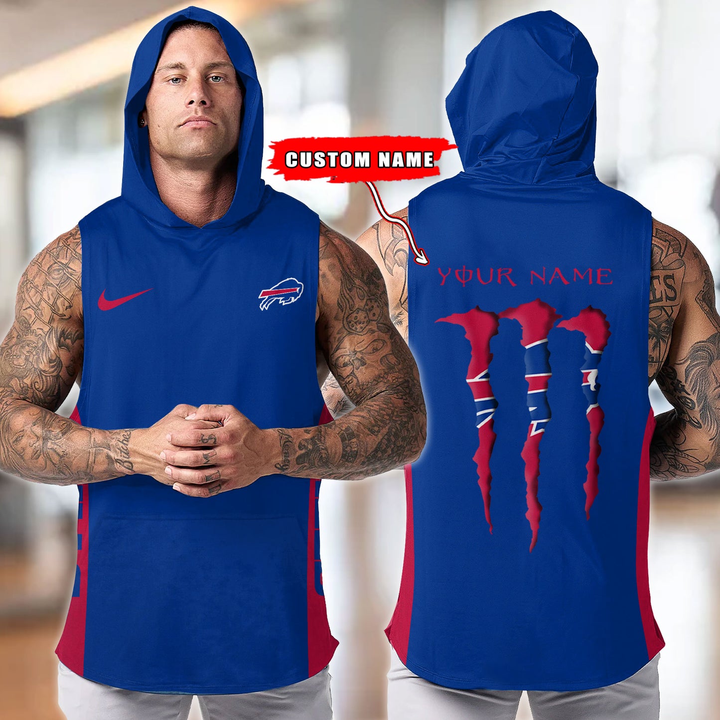 Buffalo Bills Personalied Men Workout Hooded Tank Top AZBTMHTT000004