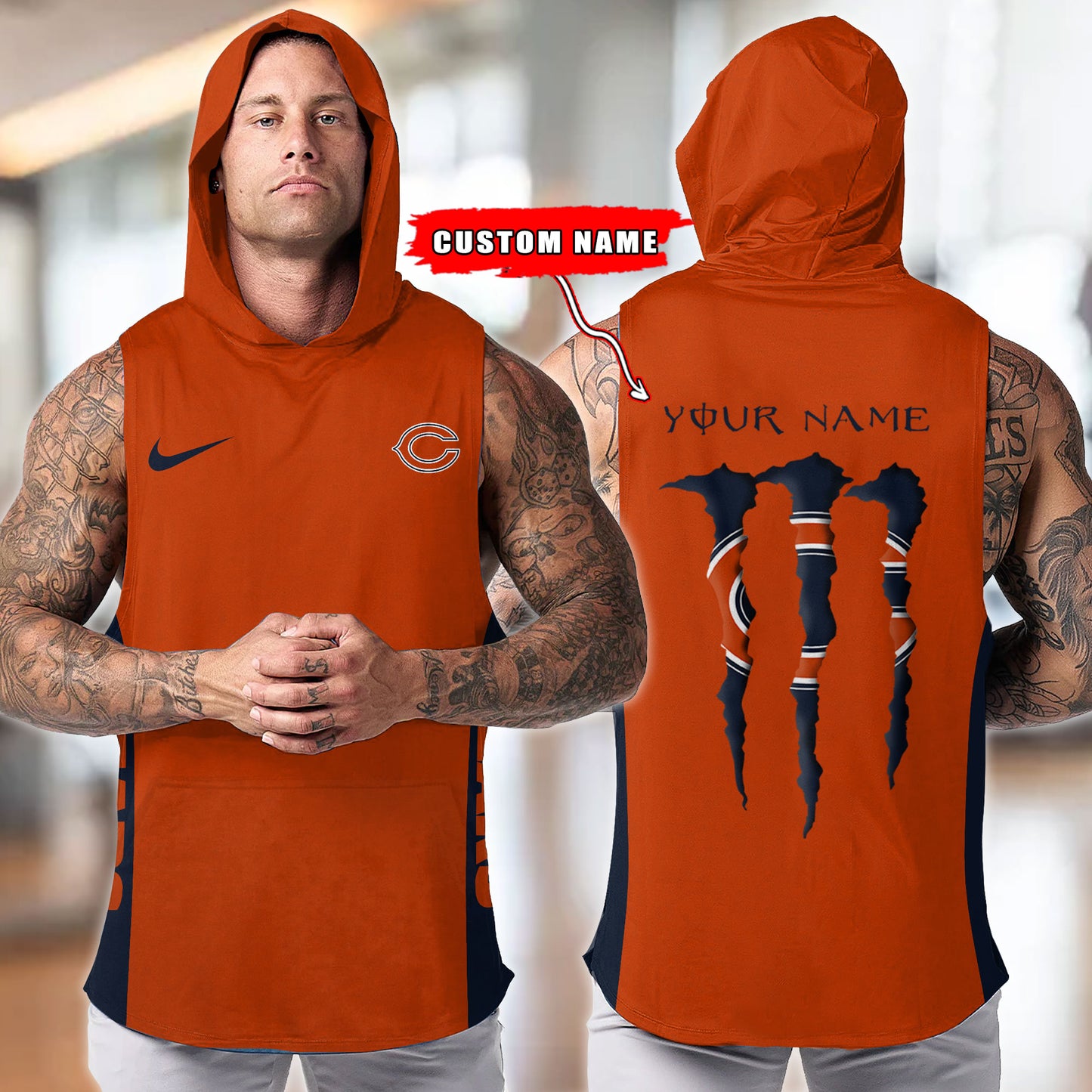 Chicago Bears Personalied Men Workout Hooded Tank Top AZBTMHTT000006