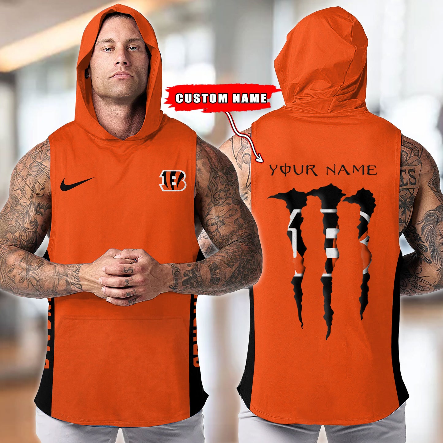 Cincinnati Bengals Personalied Men Workout Hooded Tank Top AZBTMHTT000007