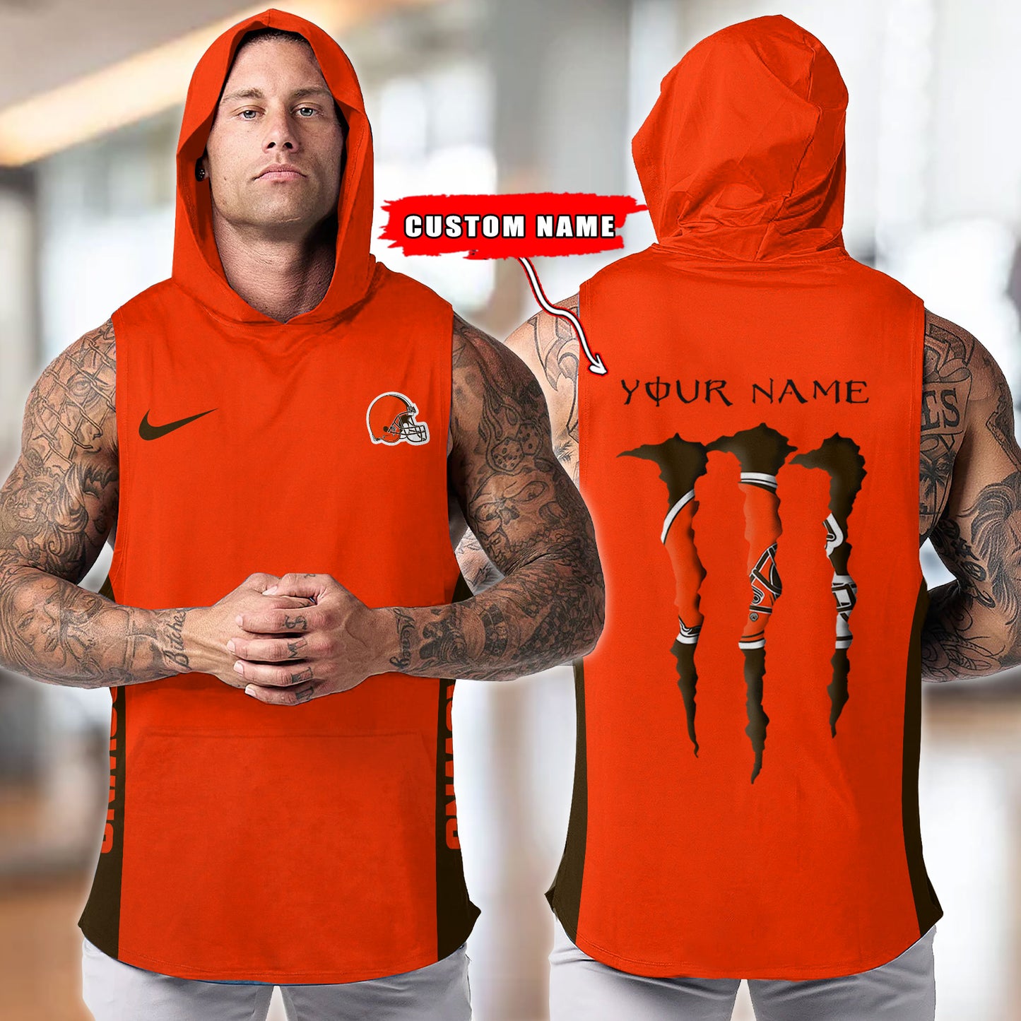 Cleveland Browns Personalied Men Workout Hooded Tank Top AZBTMHTT000008