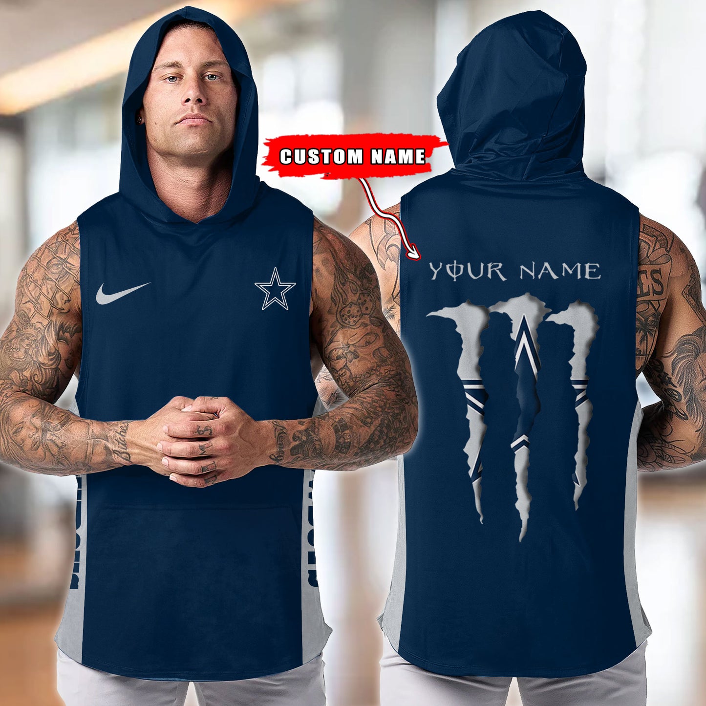 Dallas Cowboys Personalied Men Workout Hooded Tank Top AZBTMHTT000009