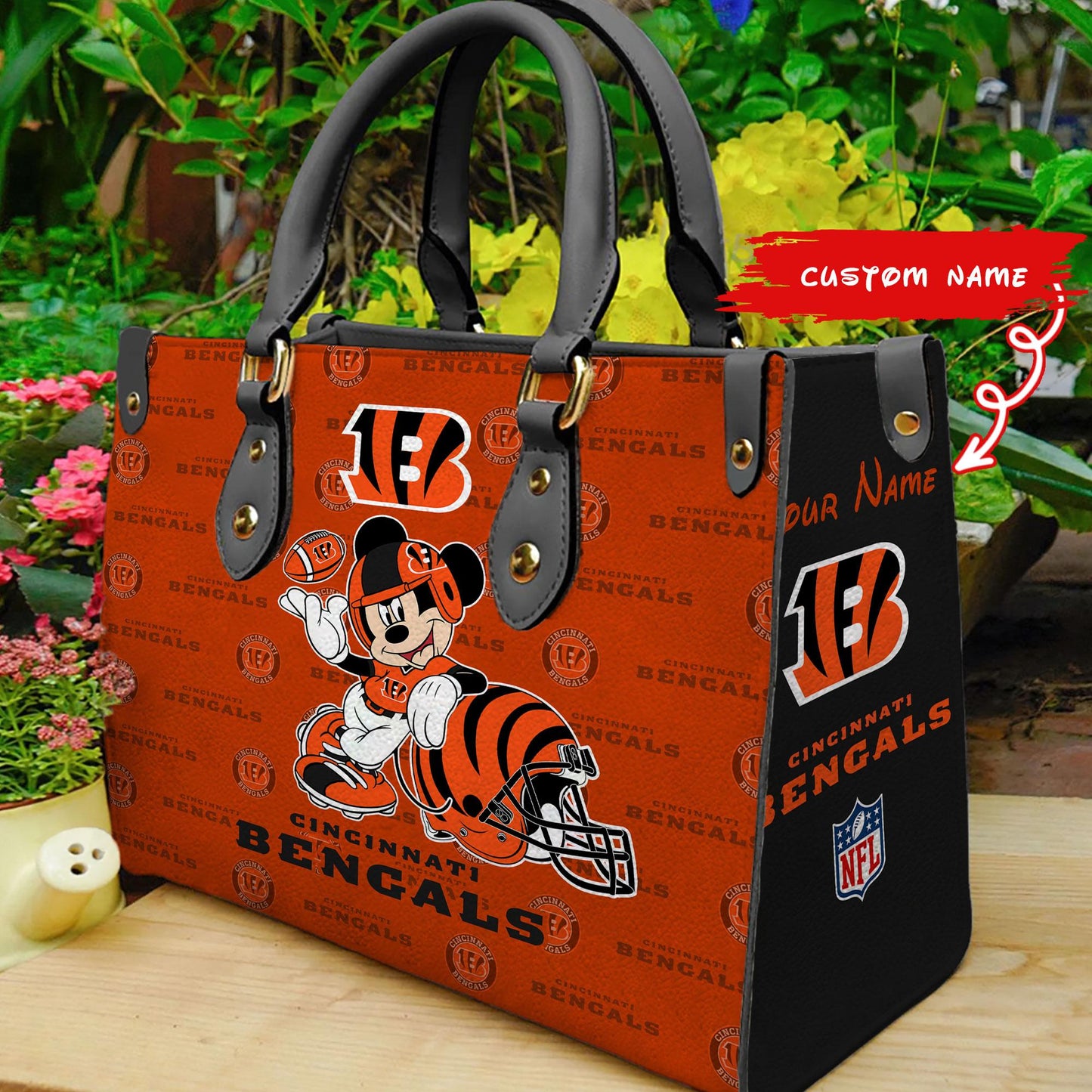 Cincinnati Bengals Personalized Leather Hand Bag BB432
