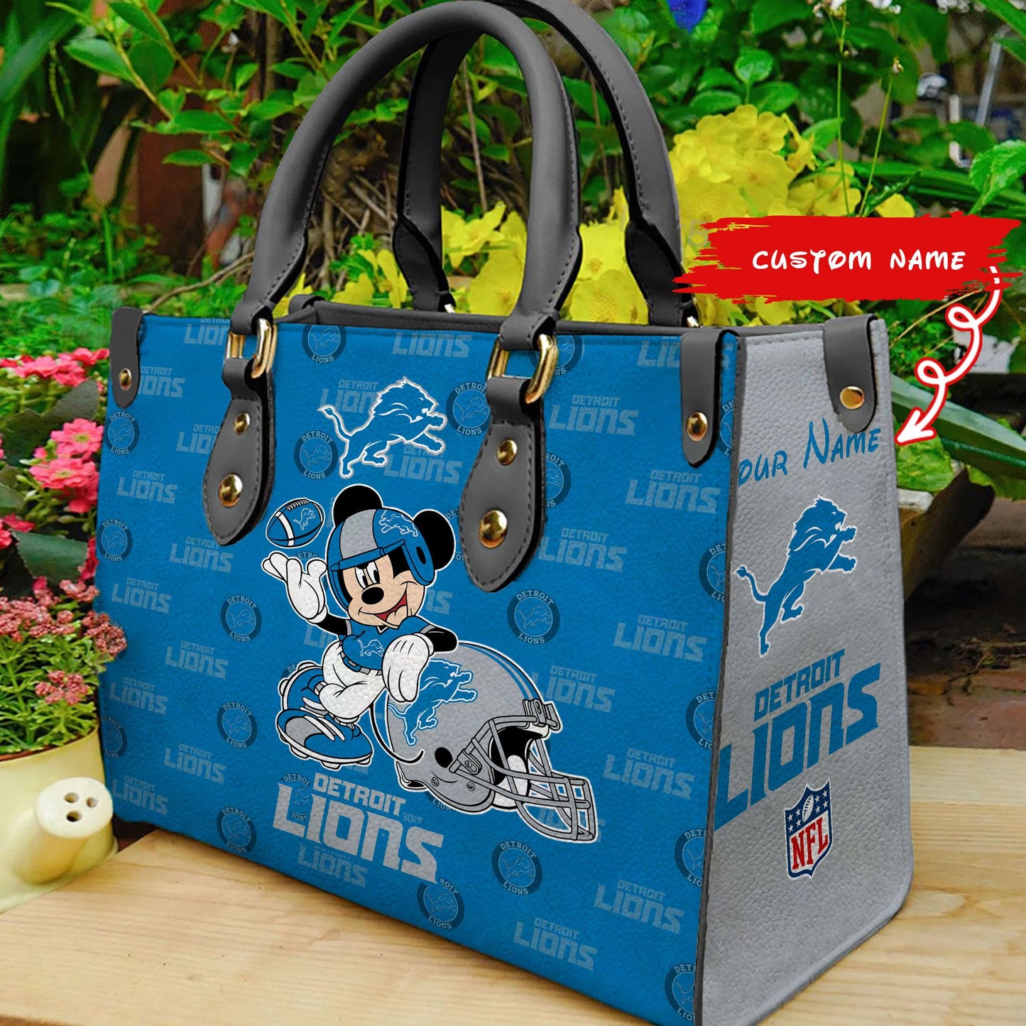 Detroit Lions Personalized Leather Hand Bag BB428