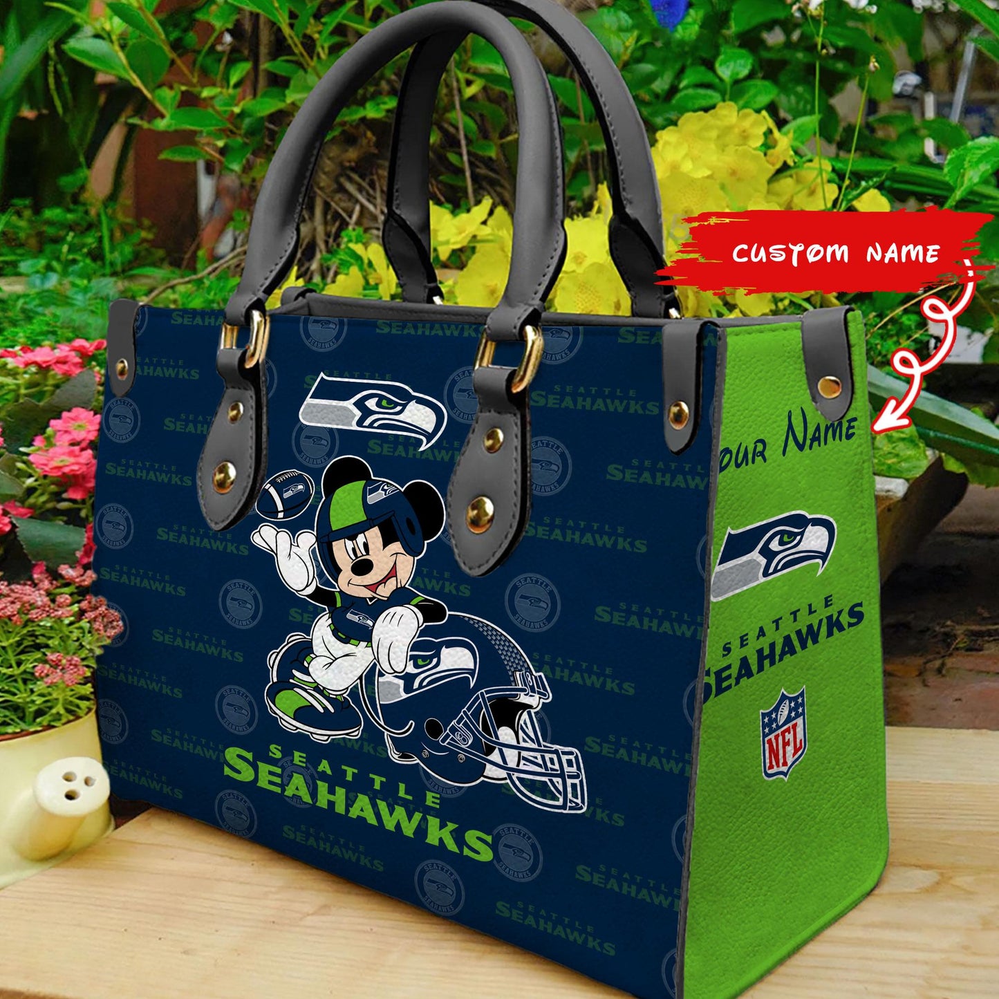 Seattle Seahawks Personalized Leather Hand Bag BB410