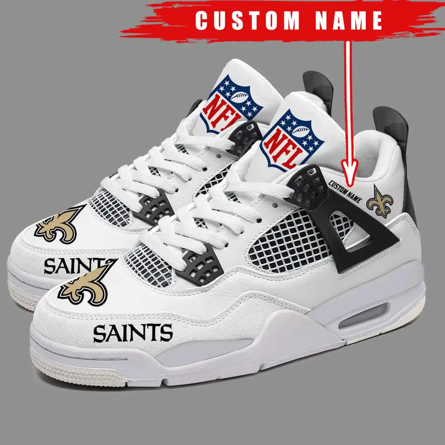 New Orleans Saints Personalized AJ4 Sneaker BG294