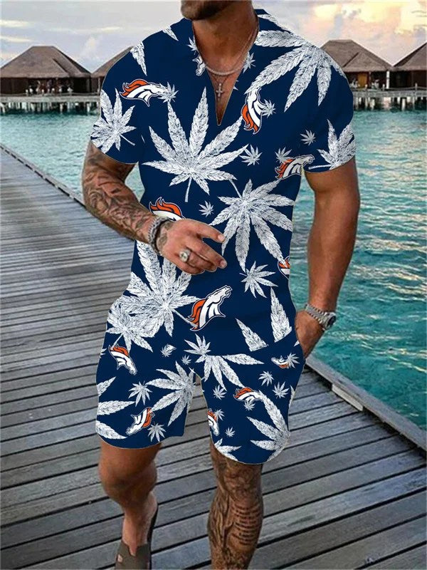 Denver Broncos Zip Polo Shirt And Shorts Men AZPLZ200