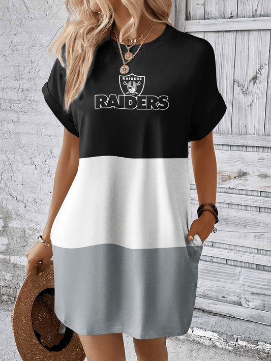 Las Vegas Raiders Women Hidden Pocket Batwing Casual Dress AZDDBWCD000039
