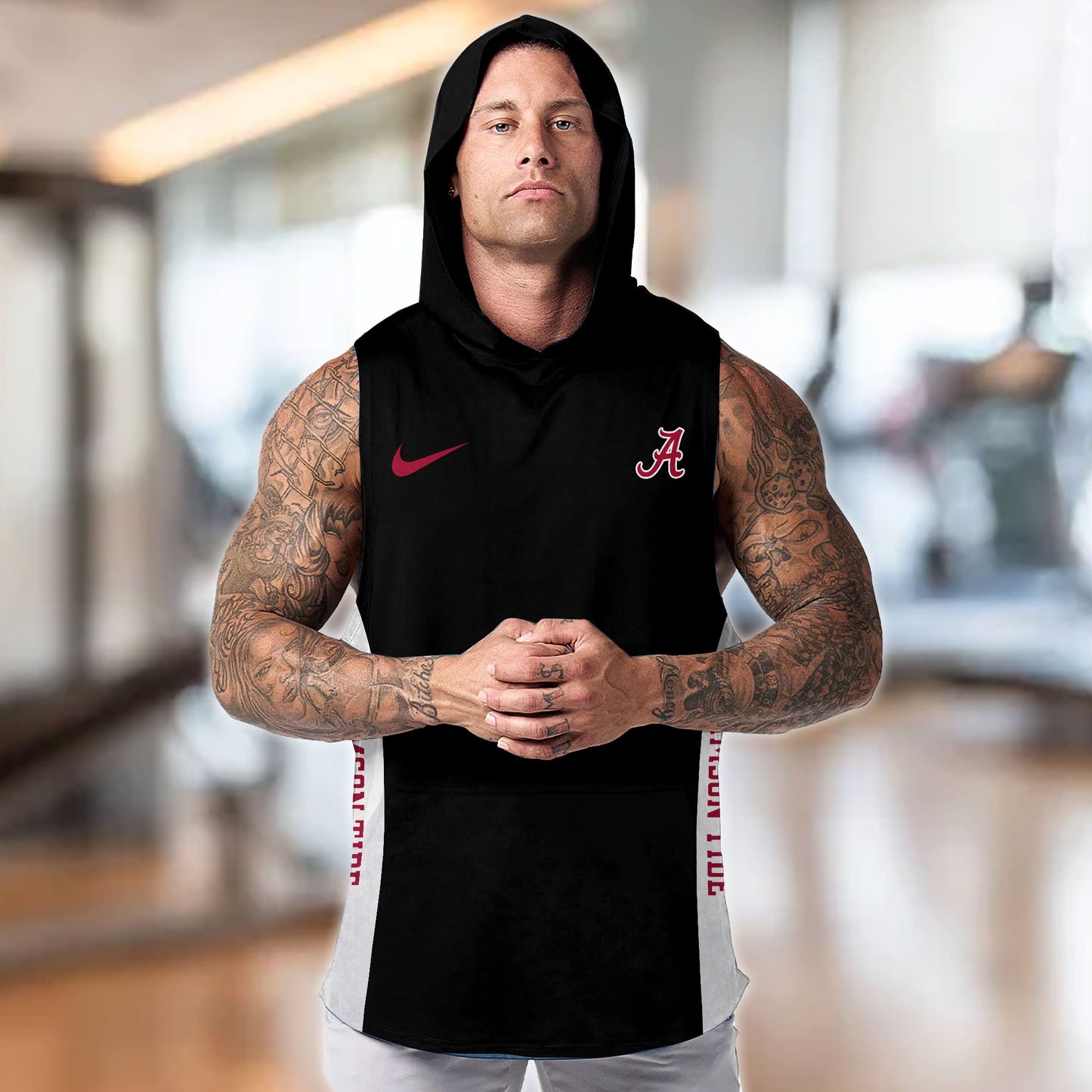 Alabama Crimson Personalized Men Workout Hooded Tank Top AZBTMHTT000065