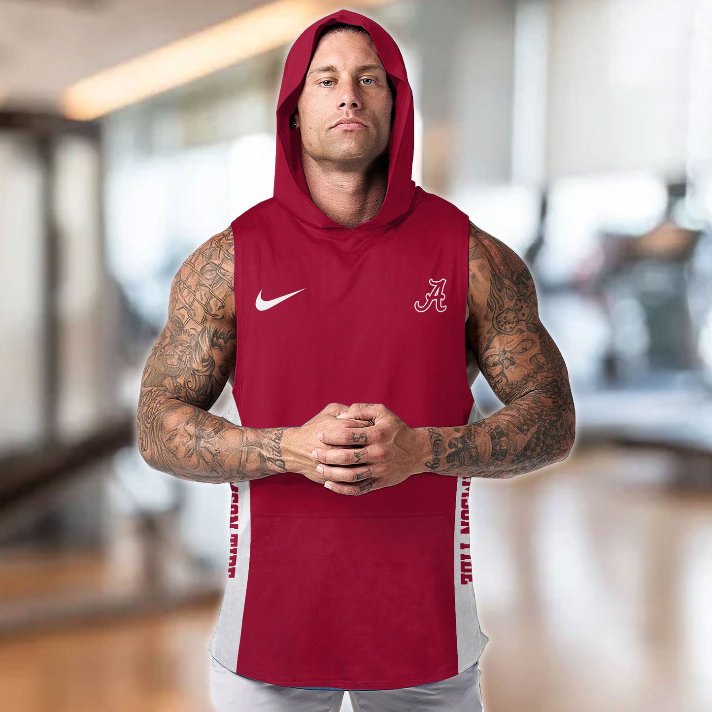 Alabama Crimson Personalized Men Workout Hooded Tank Top AZBTMHTT000065