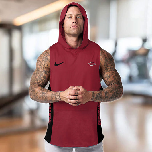 Arkansas Razorbacks Personalized Men Workout Hooded Tank Top AZBTMHTT000085
