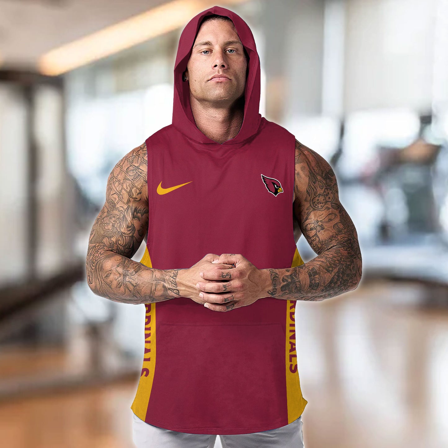Ariona Cardinals Personalied Men Workout Hooded Tank Top AZBTMHTT000001