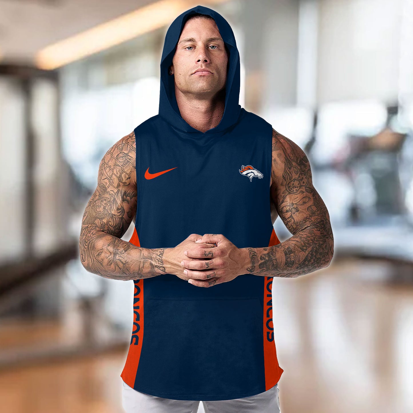 Denver Broncos Personalied Men Workout Hooded Tank Top AZBTMHTT000010