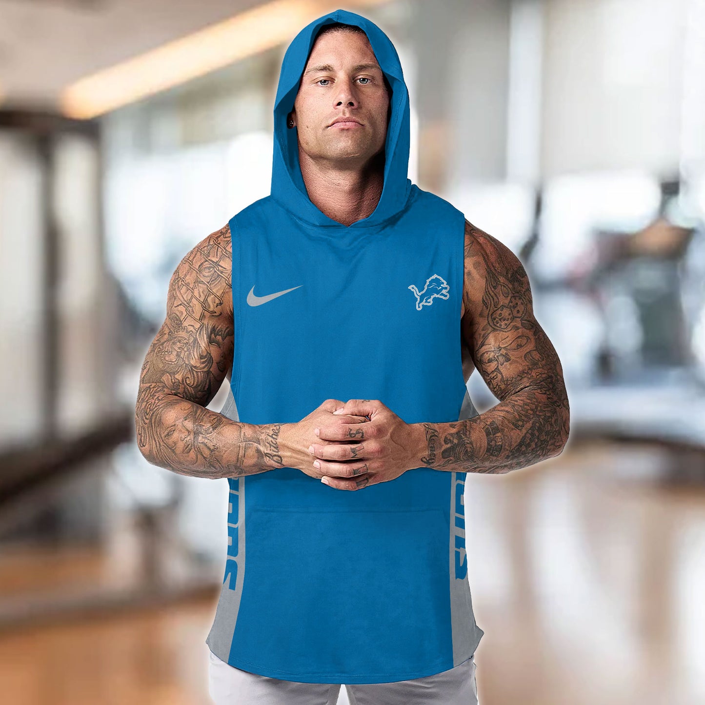 Detroit Lions Personalied Men Workout Hooded Tank Top AZBTMHTT000011