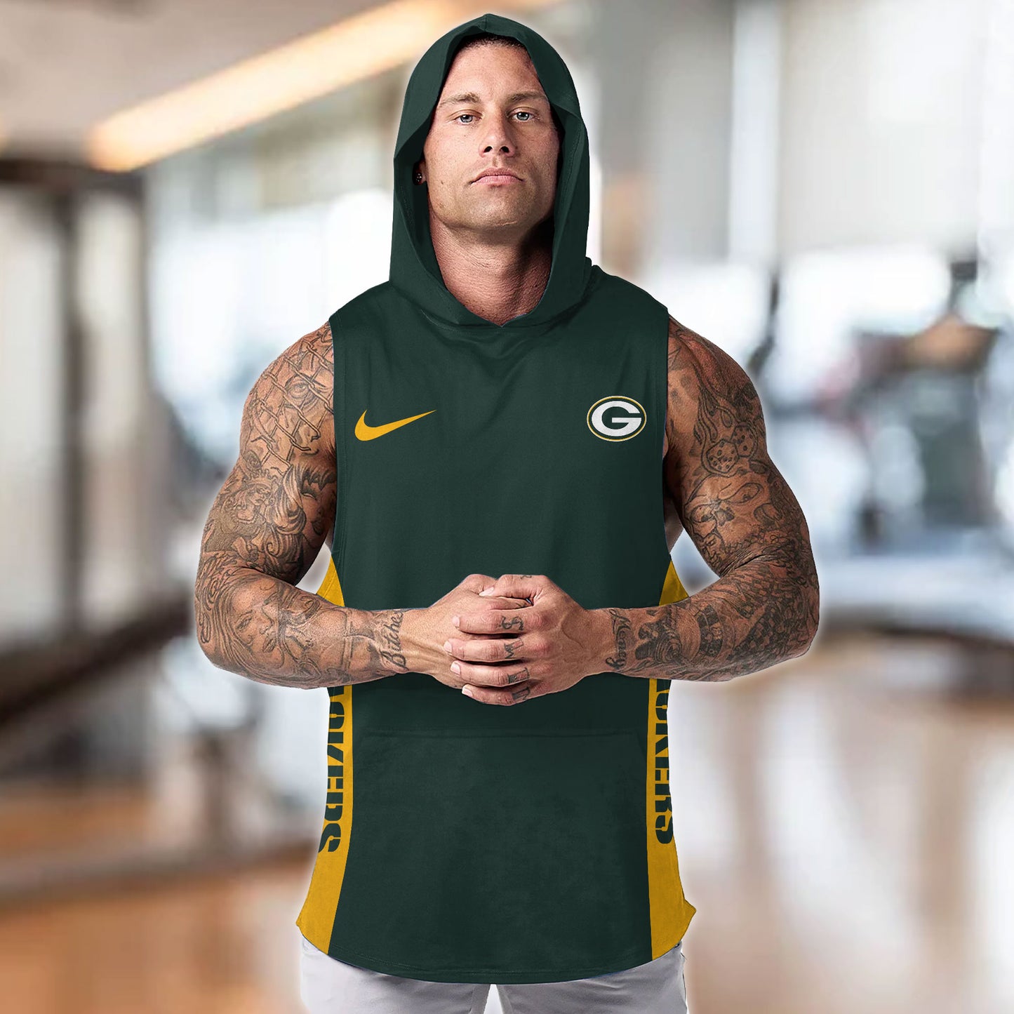 Green Bay Packers Personalied Men Workout Hooded Tank Top AZBTMHTT000012