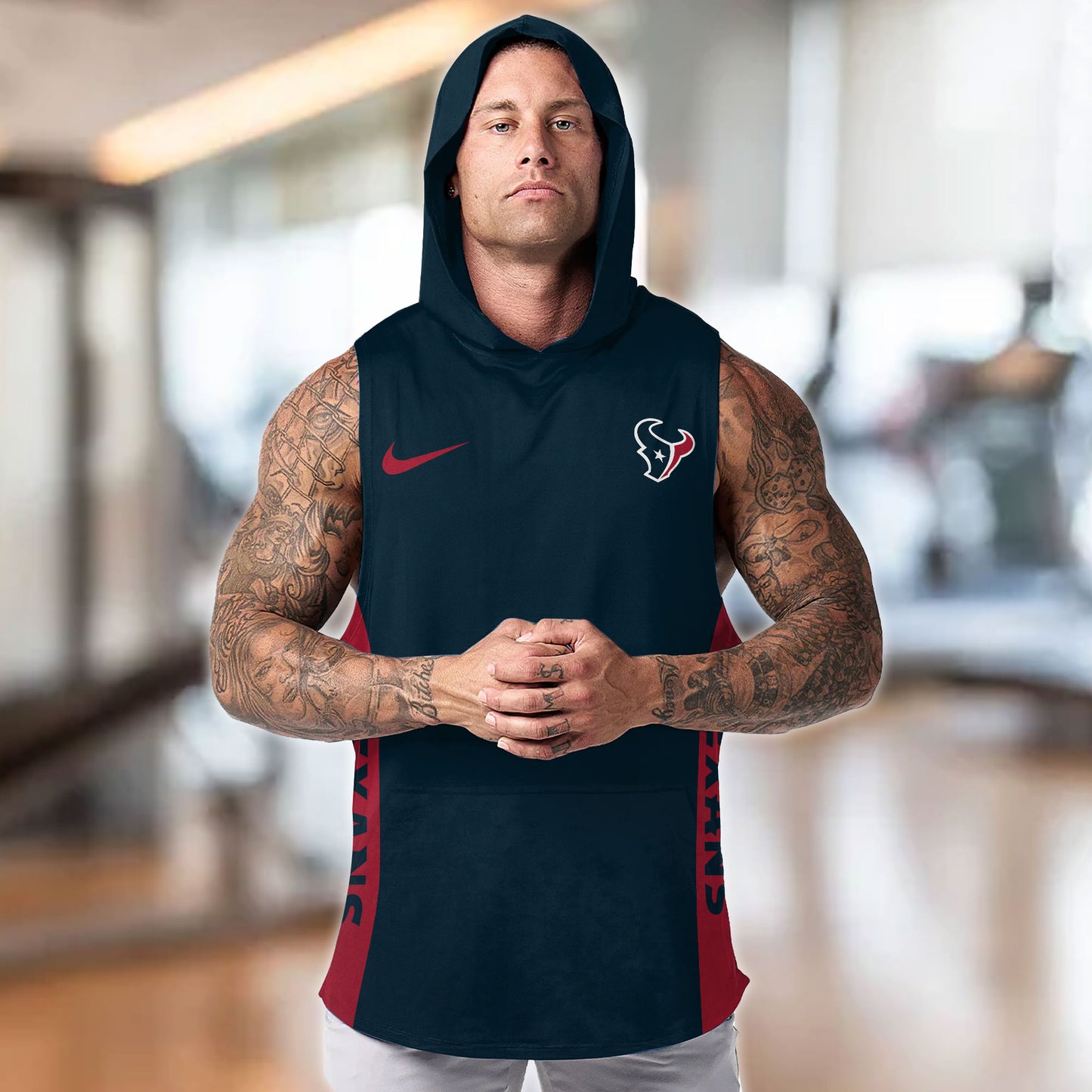 Houston Texans Personalied Men Workout Hooded Tank Top AZBTMHTT000013