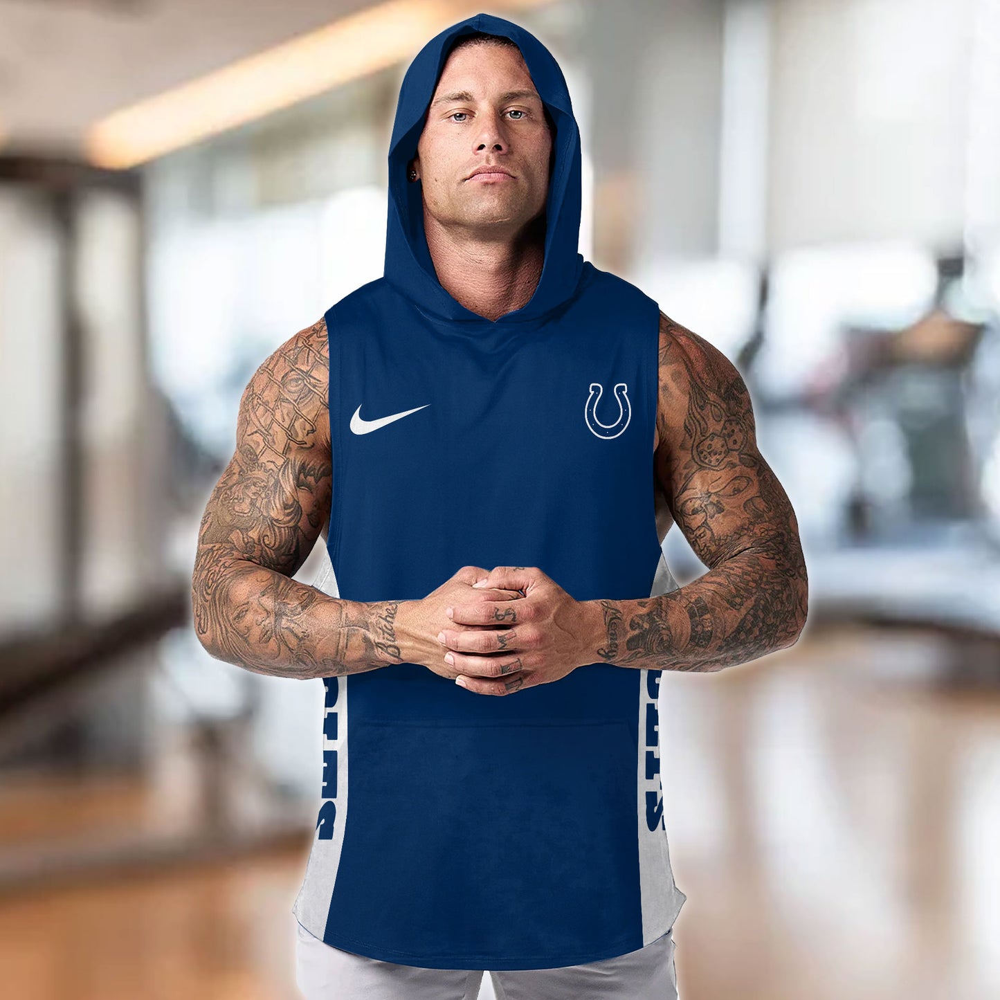 Indianapolis Colts Personalied Men Workout Hooded Tank Top AZBTMHTT000014