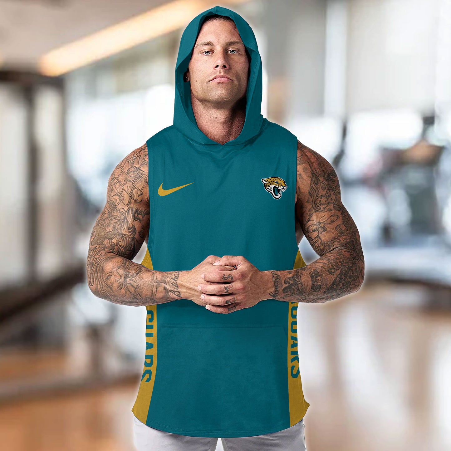 Jacksonville Jaguars Personalied Men Workout Hooded Tank Top AZBTMHTT000015