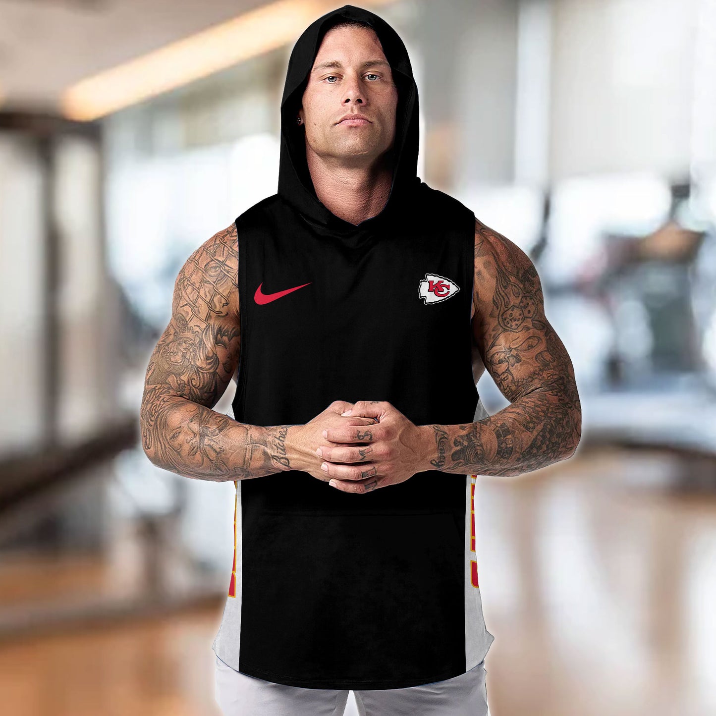 Kansas City Chiefs Personalied Men Workout Hooded Tank Top AZBTMHTT000016
