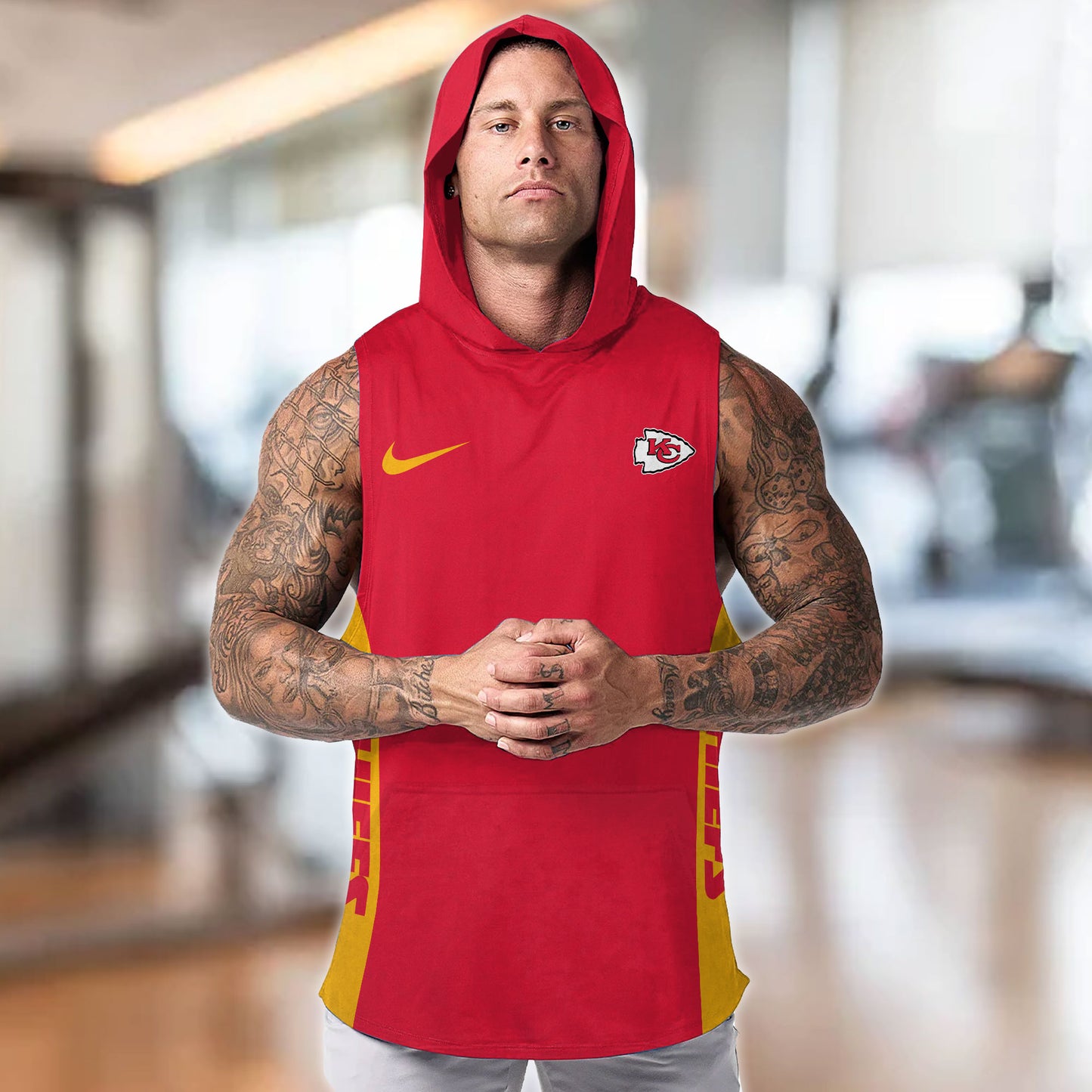 Kansas City Chiefs Personalied Men Workout Hooded Tank Top AZBTMHTT000016