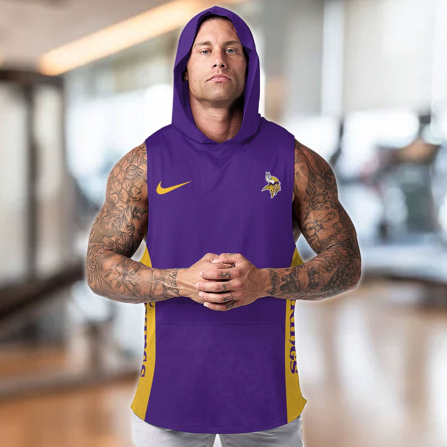 Minnesota Vikings Personalied Men Workout Hooded Tank Top AZBTMHTT000018