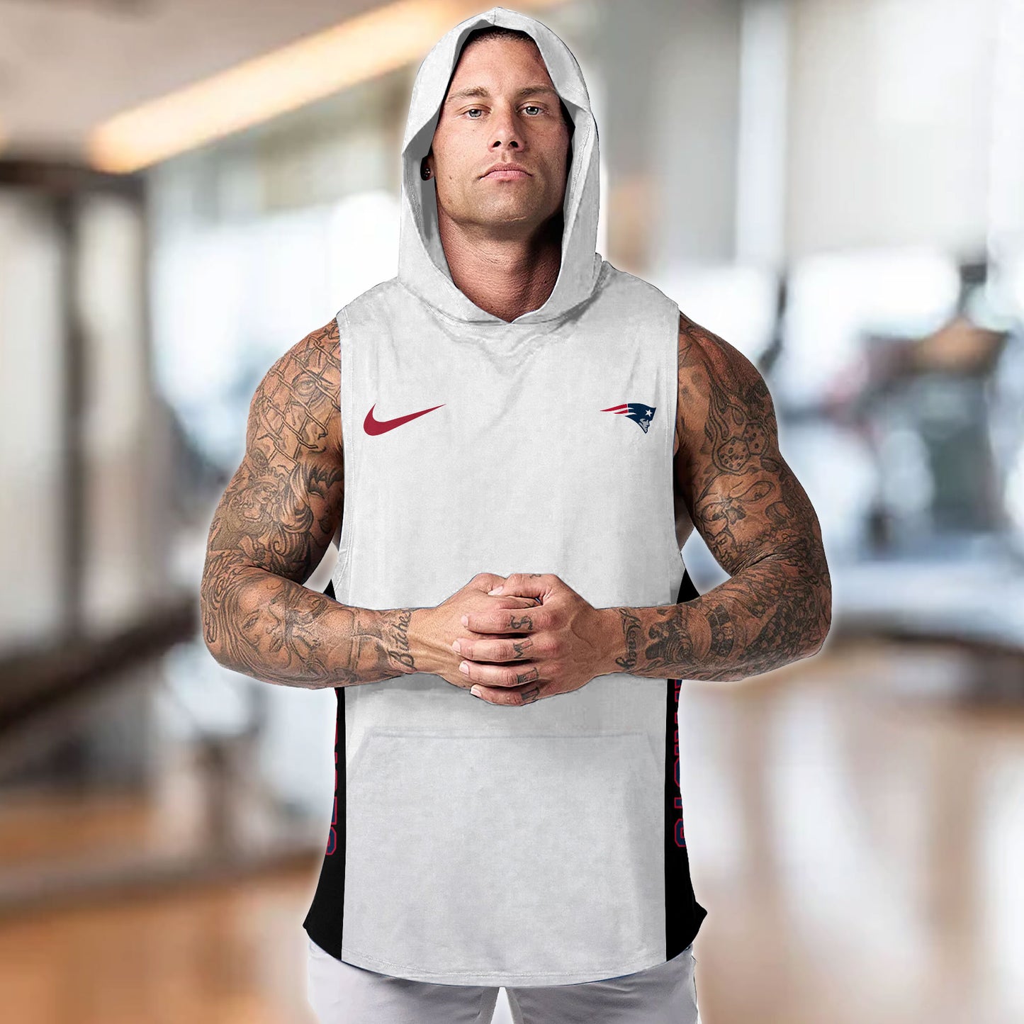 New England Patriots Personalied Men Workout Hooded Tank Top AZBTMHTT000019