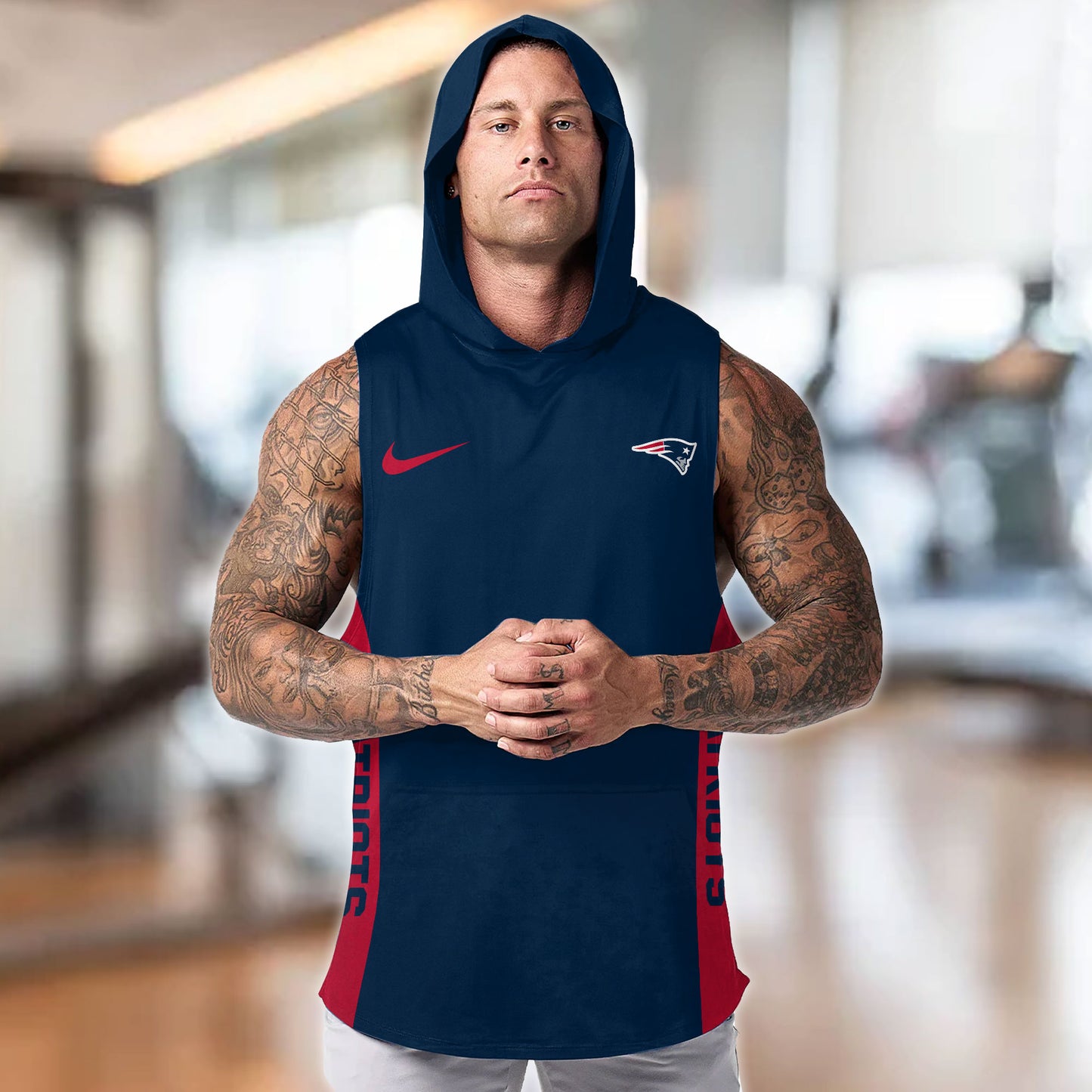 New England Patriots Personalied Men Workout Hooded Tank Top AZBTMHTT000019
