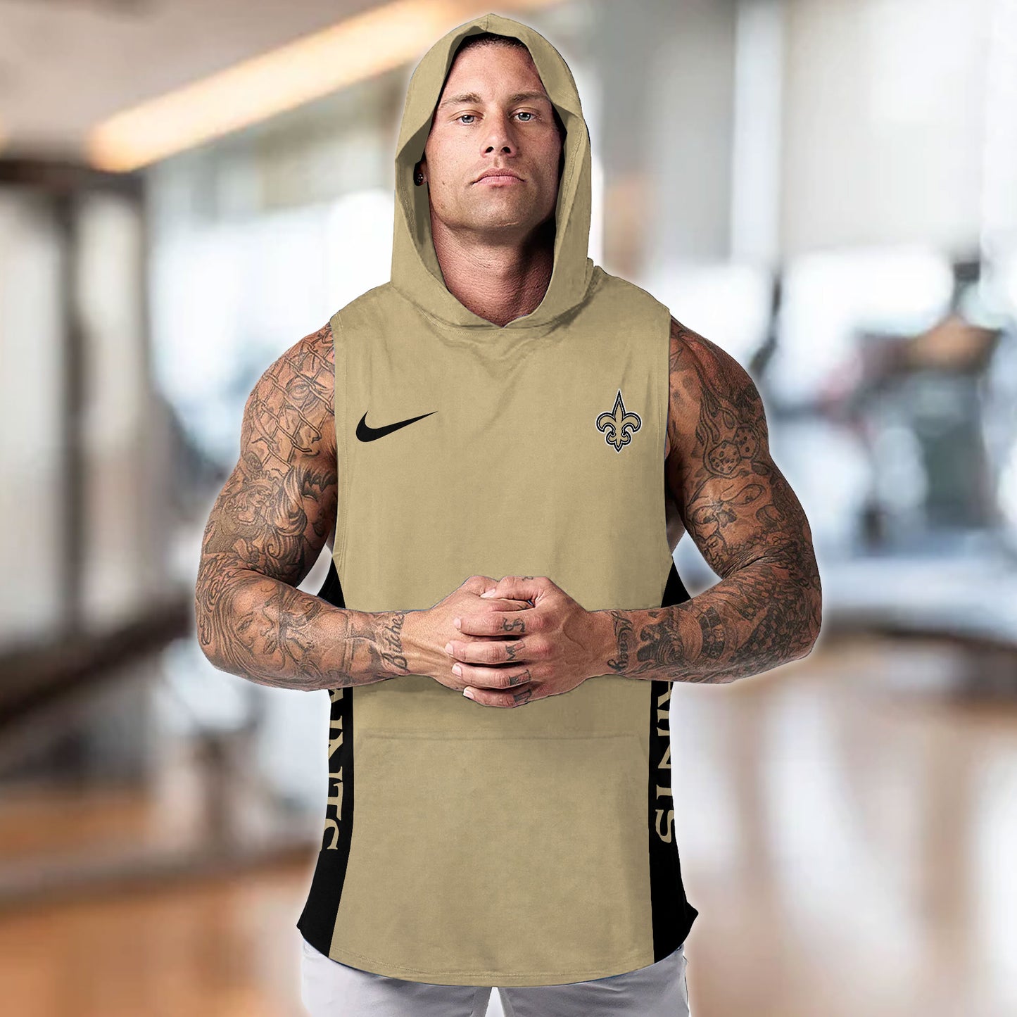 New Orleans Saints Personalied Men Workout Hooded Tank Top AZBTMHTT000020