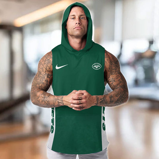 New York Jets Personalied Men Workout Hooded Tank Top AZBTMHTT000022