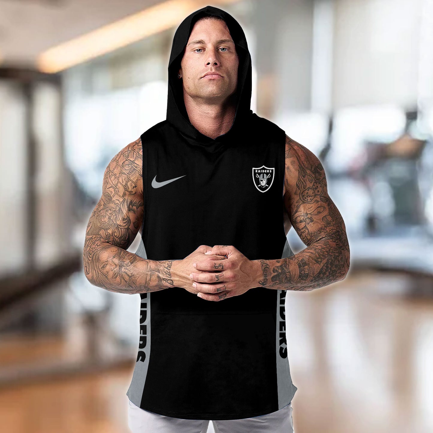 Las Vegas Raiders Personalied Men Workout Hooded Tank Top AZBTMHTT000023