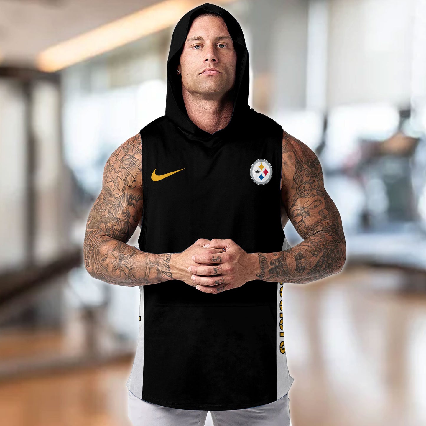 Pittsburgh Steelers Personalied Men Workout Hooded Tank Top AZBTMHTT000025