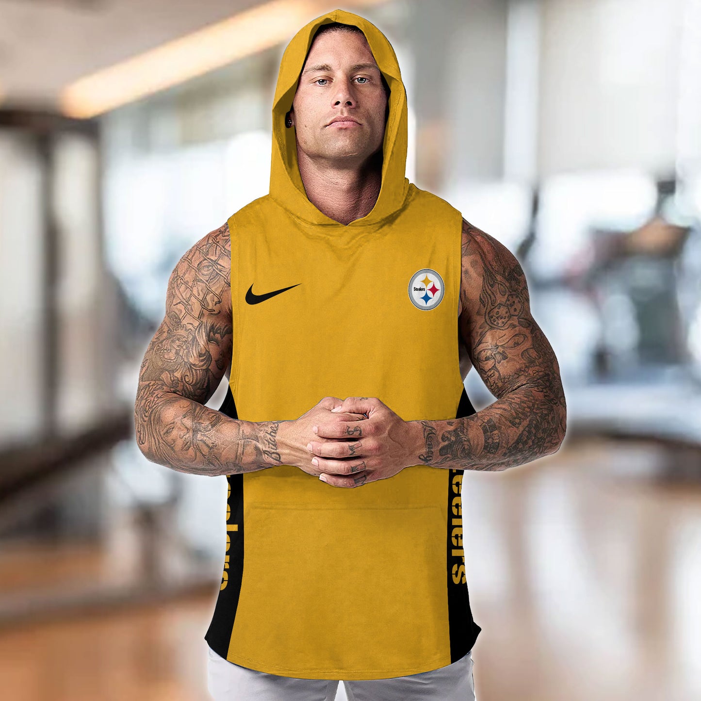 Pittsburgh Steelers Personalied Men Workout Hooded Tank Top AZBTMHTT000025